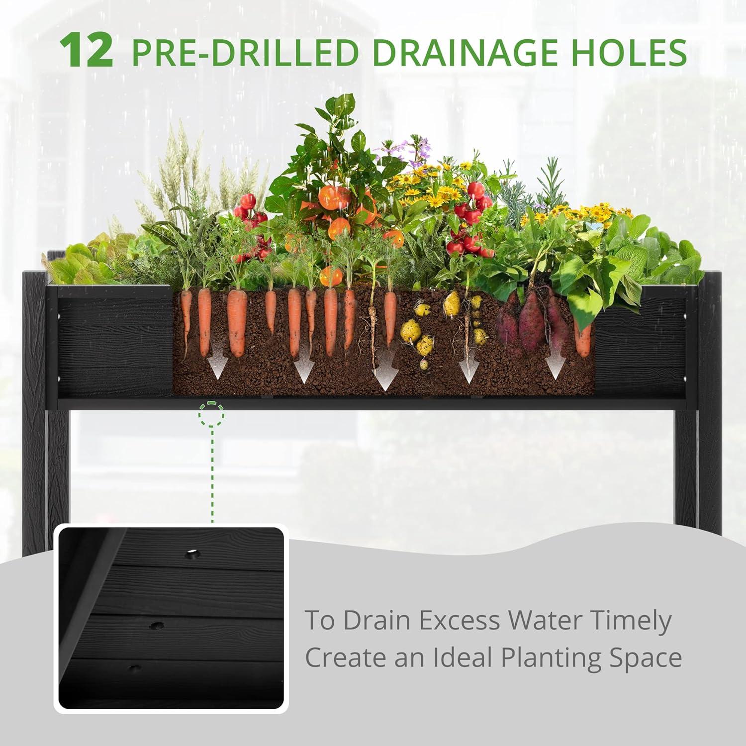 Black Elevated Poly Raised Garden Bed with Storage Shelf