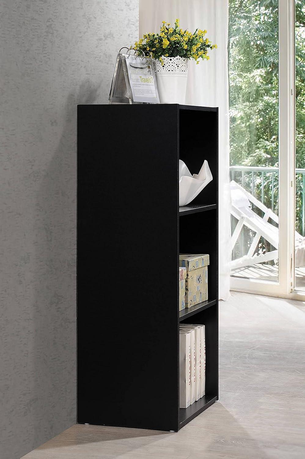 Hodedah HID23 High Quality 3 Shelf Home, Office, and School Organization Storage 35.70 Inch Tall Slim Bookcase Cabinets to Display Decor, Black