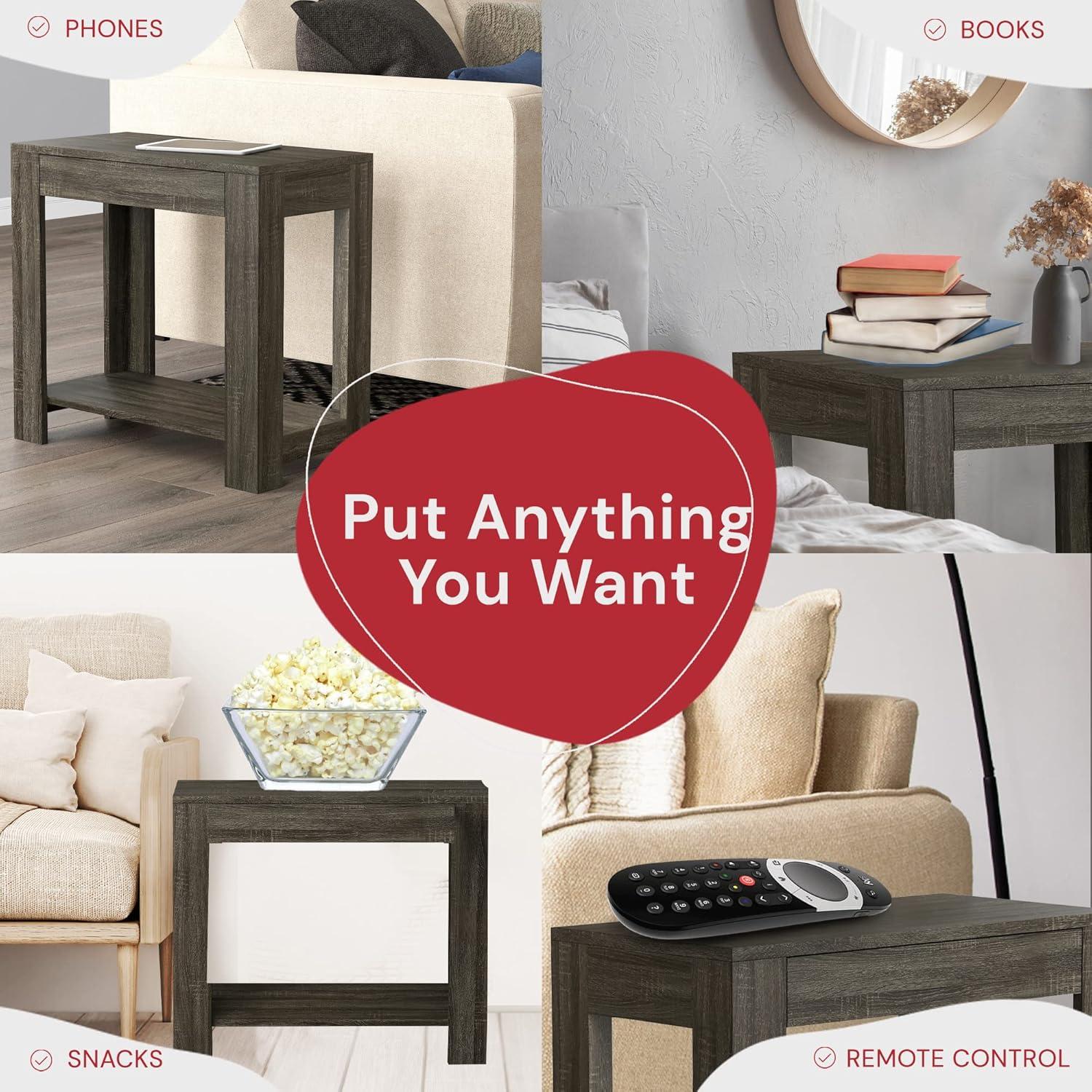 TJVNLDE & Co. - Dark Gray Night Stands for Bedrooms  Metal Small Tables for Small Spaces  Use As    End   or Bedside Tables  with Secret Top Drawer  11.4 x 20 x 24 Inches