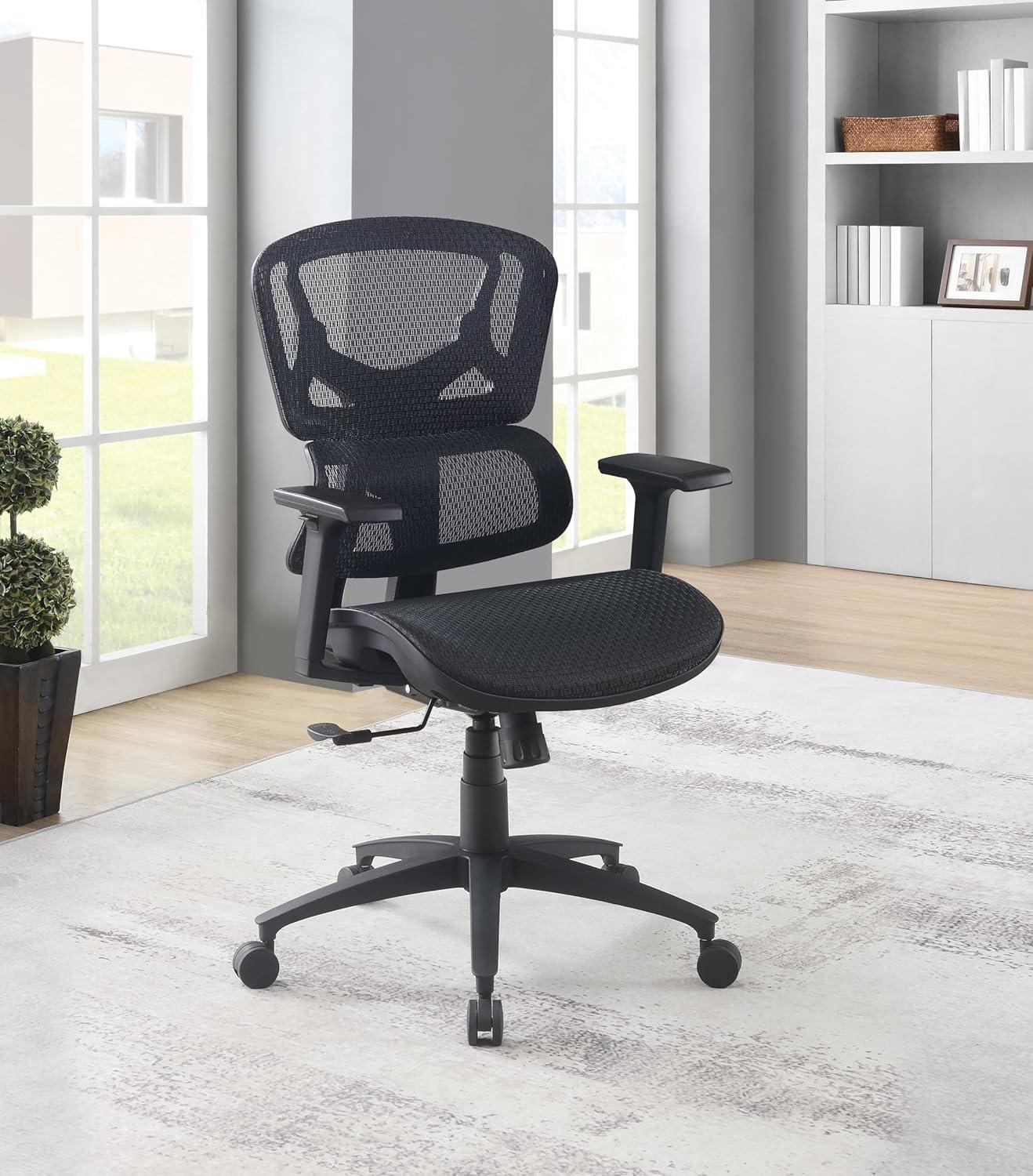 Black Mesh Back and Black Fabric Seat with Adjustable Arms on Black Nylon Base