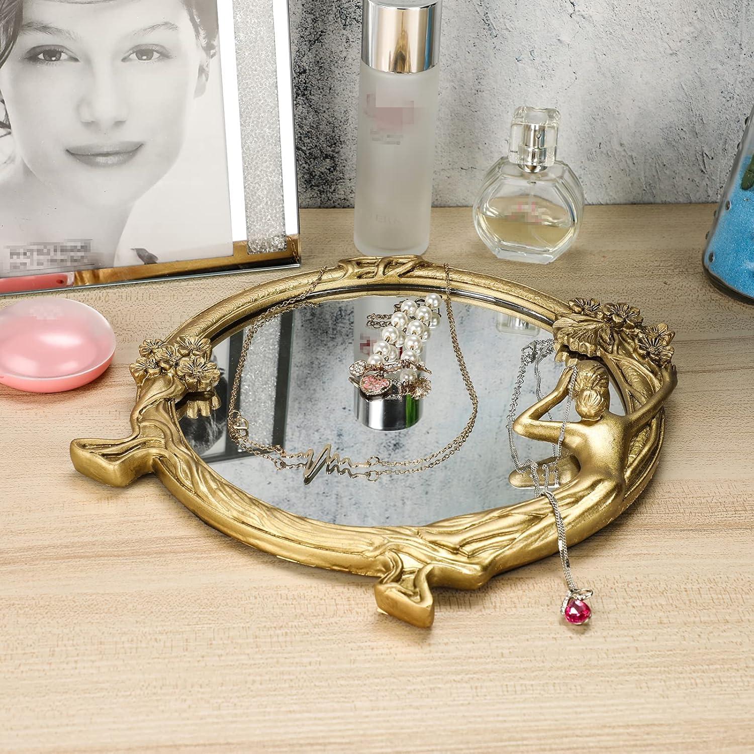 XGZHP2 Add Luxury European Vintage Resin Relief Mirror to Your Collection - Elegant Golden Decor for Dressing & Makeup - Timeless Antique-Style Prop with Feminine Charm - Perfect for Phot