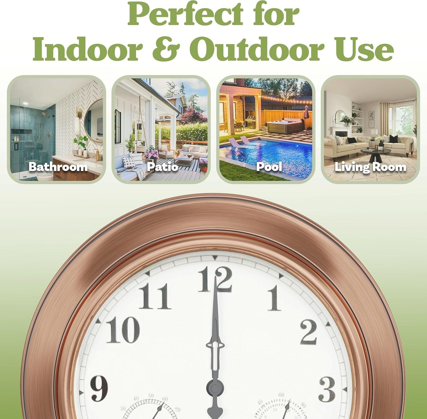 Pure Garden Indoor Outdoor Clock Thermometer Combo - 18-Inch Waterproof Outdoor Wall Clock with Temperature and Humidity by Pure Garden