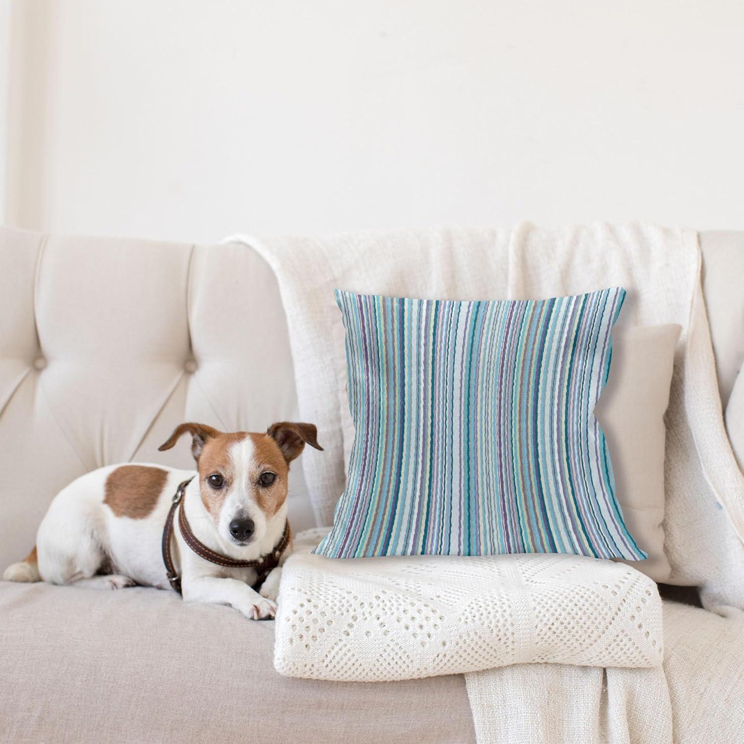 Striped Throw Pillow Cushion Cover, Blue Purple Teal Aqua Lavender Colored Vertical Stripes Geometric Abstract Vintage, Decorative Square Accent Pillow Case, 16 X 16 Inches, Multicolor, by Ambesonne