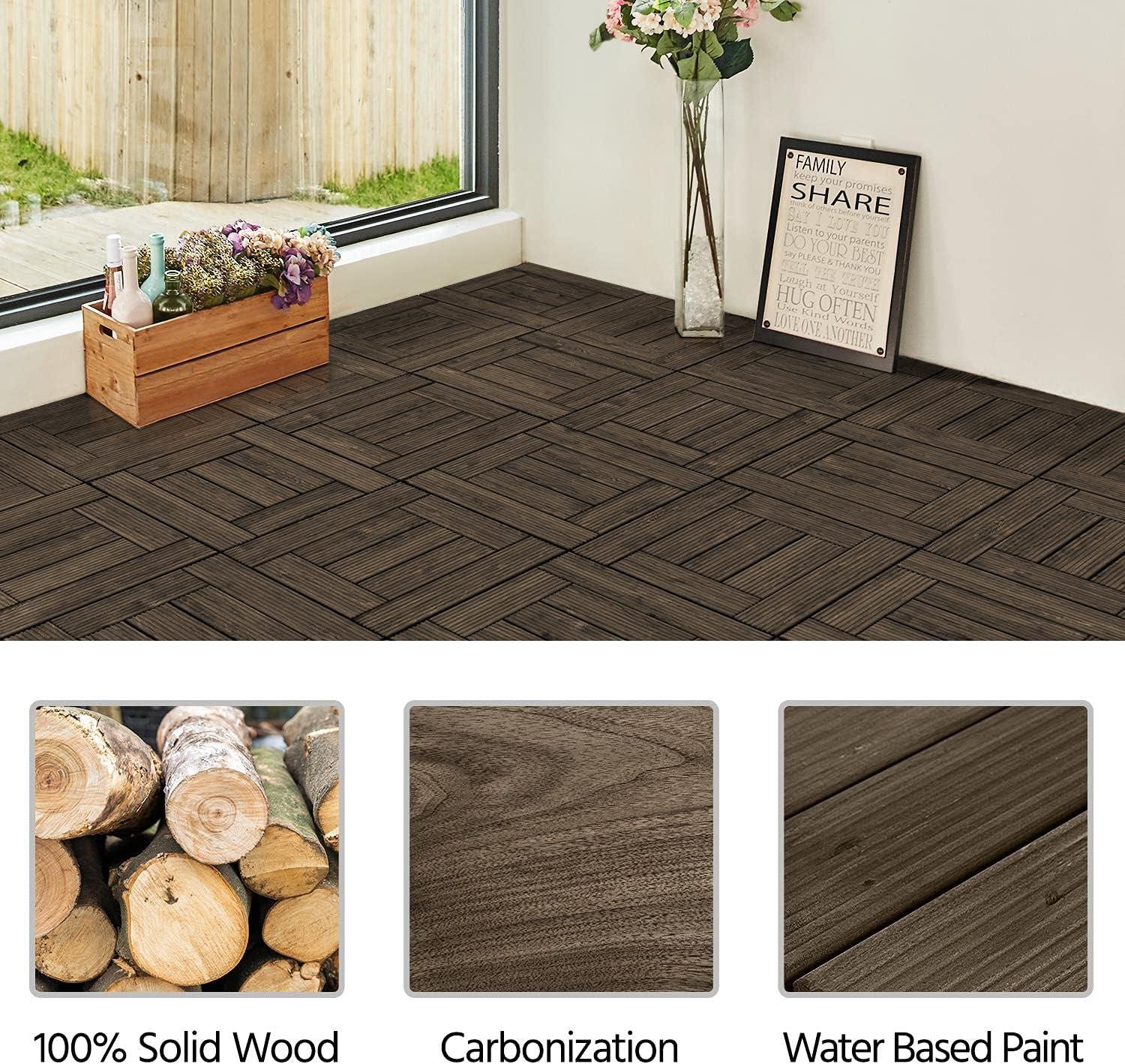 Natural Fir Wood Interlocking Deck Tiles for Outdoor Patio