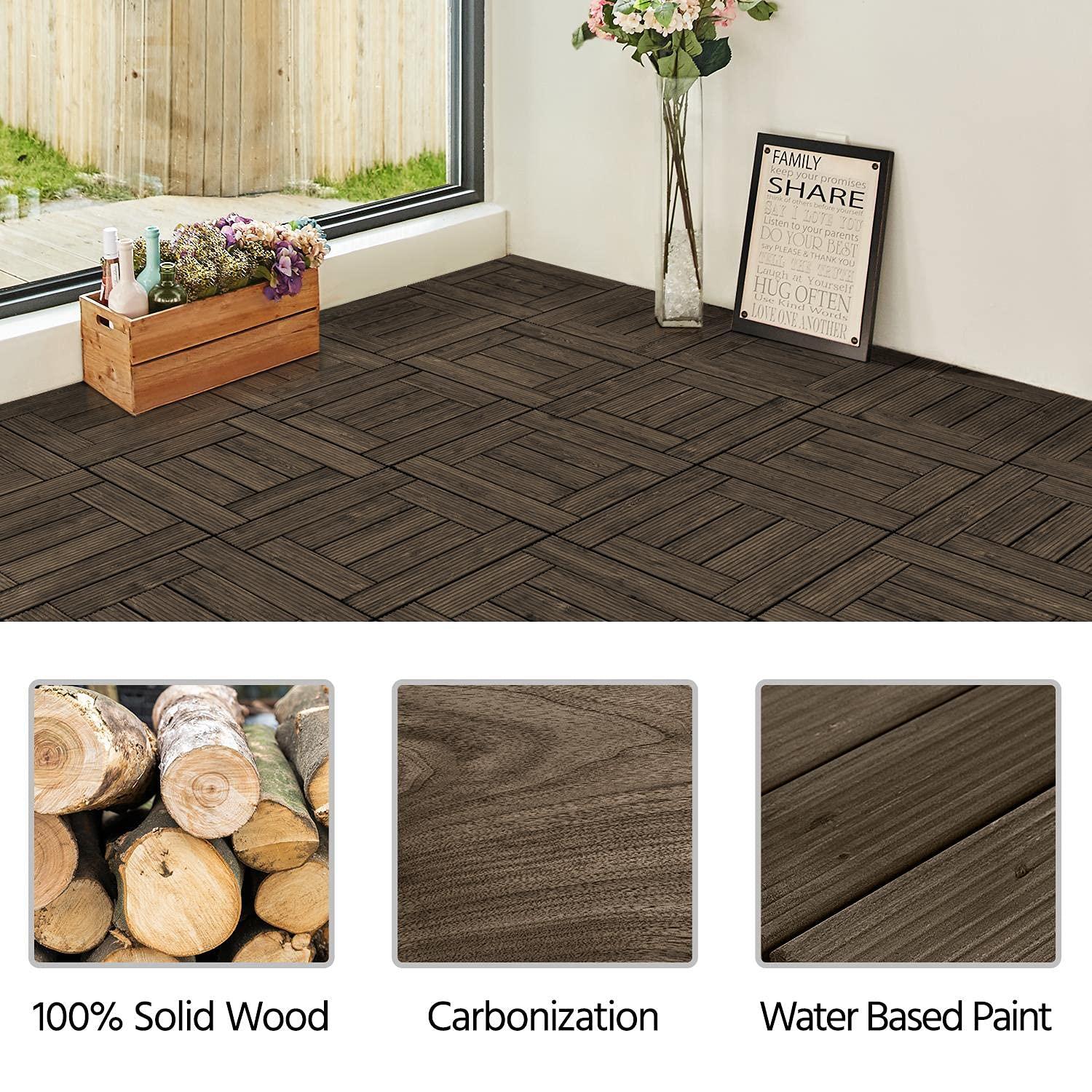 Topeakmart 27PCS Patio Deck Tiles Interlocking Wood Decking Floor Tiles 12 x 12in Black for Outdoor & Indoor Patio Garden Deck Poolside