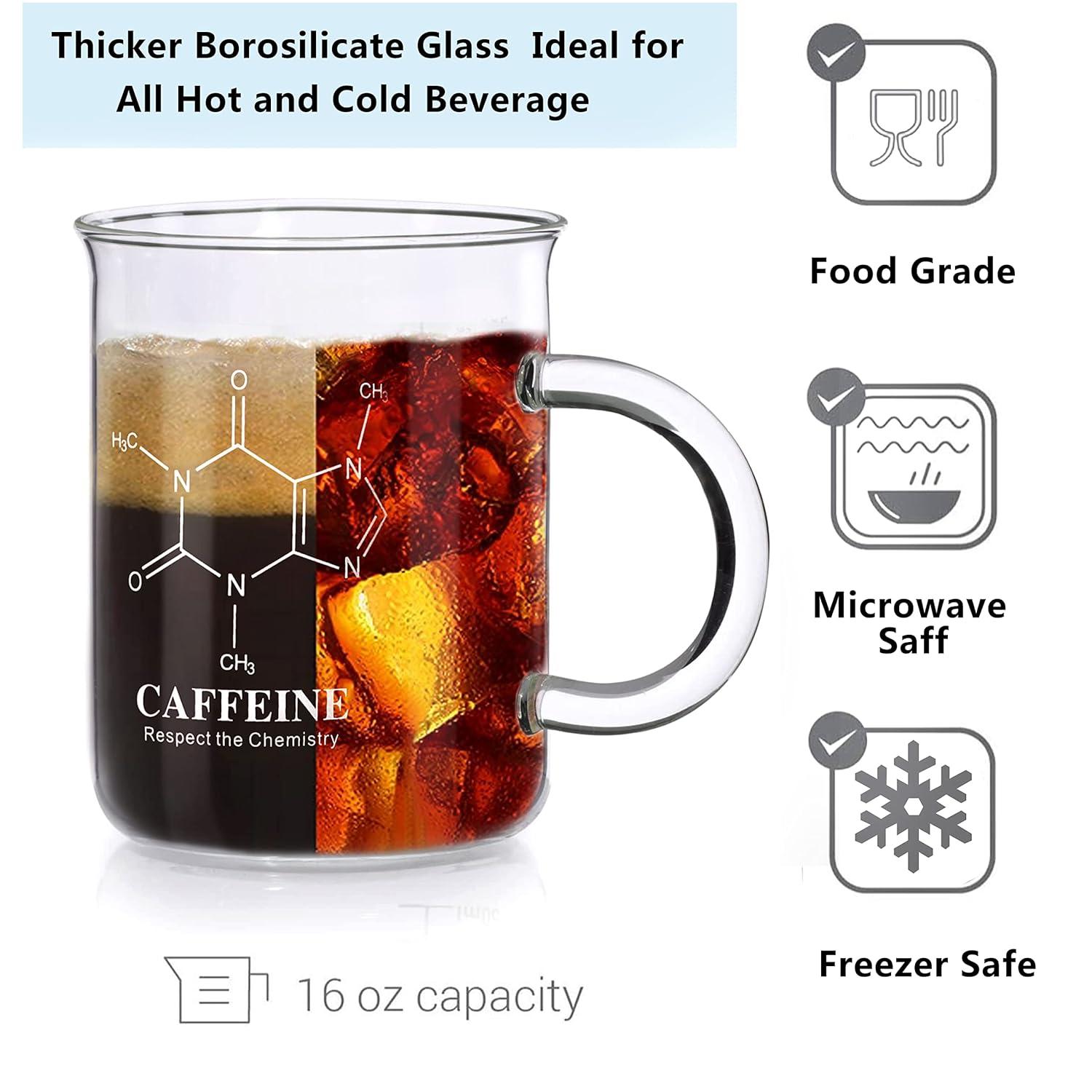 Caffeine Beaker Mug, Caffeine Molecule Mug - Chemistry Mug 16 oz Borosilicate Glass Coffee Mugs with Handle and Measuring for Coffee, Latte, Tea or Hot and Cold Beverage - Tea Coffee Mug