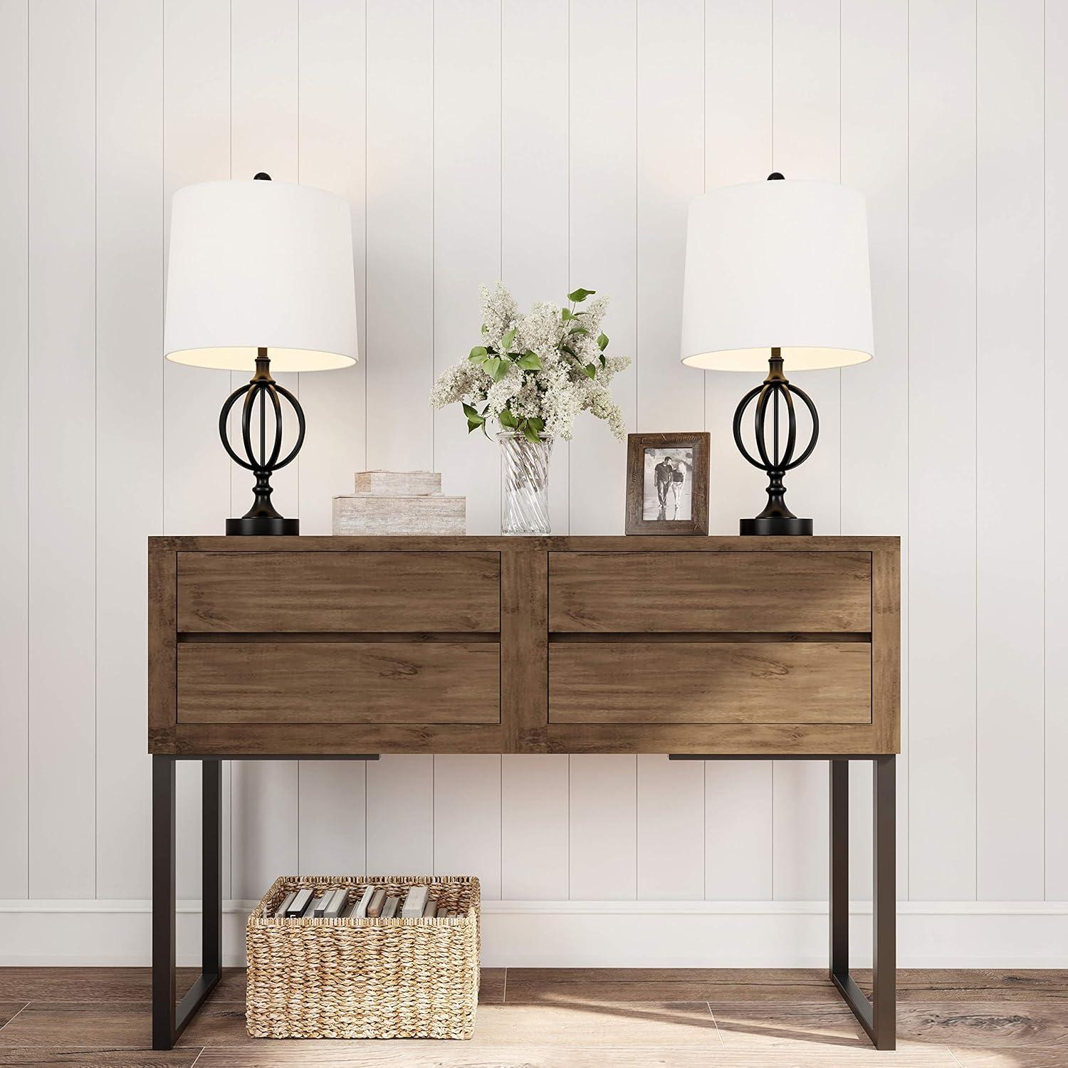 Lavish Home Set of 2 Modern Rustic Style Table Lamps, Ivory