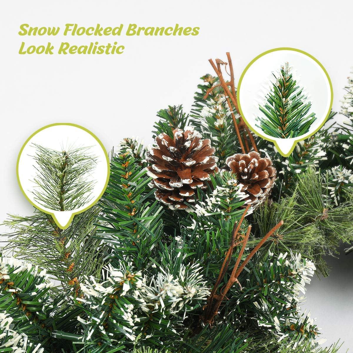 9-Foot Prelit Snowy Pine Garland with Pine Cones and LED Lights