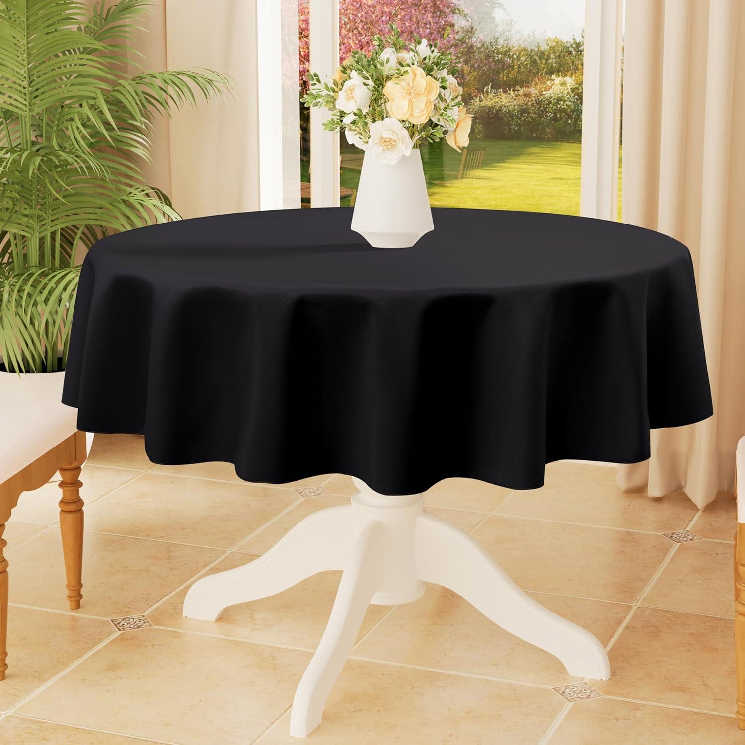 Romanstile Round Tablecloth 60inch Black Polyester Table Cloths Wrinkle Resistant Washable Fabric Table Cover for Wedding Party Restaurant Buffet Table