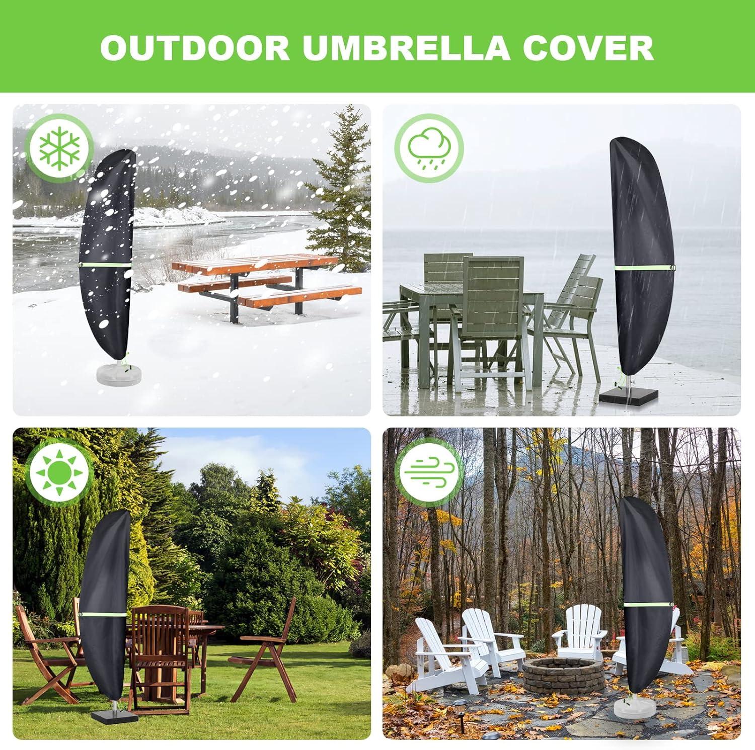 Cantilever Patio Umbrella Cover With Push Rod/ Waterproof Patio Parasol Covers With Zipper For 9Ft To 13Ft Offset Outdoor Umbrellas,(Black)