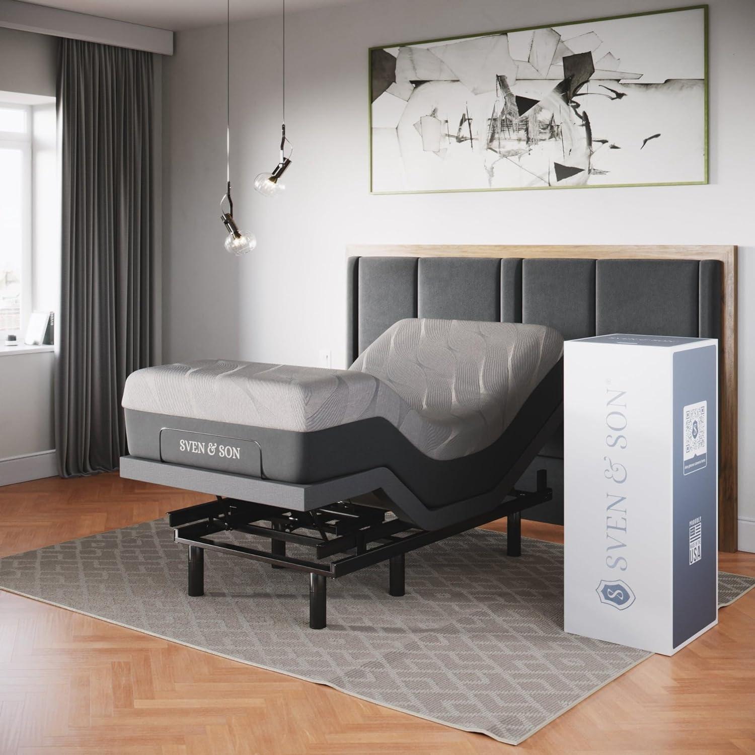 Sven & Son Classic Adjustable Bed Base Frame Only, Head and Foot Lift, Massage, Under-Bed Lights, USB, Memory Positions, Zero Gravity, Wireless Remote - Full