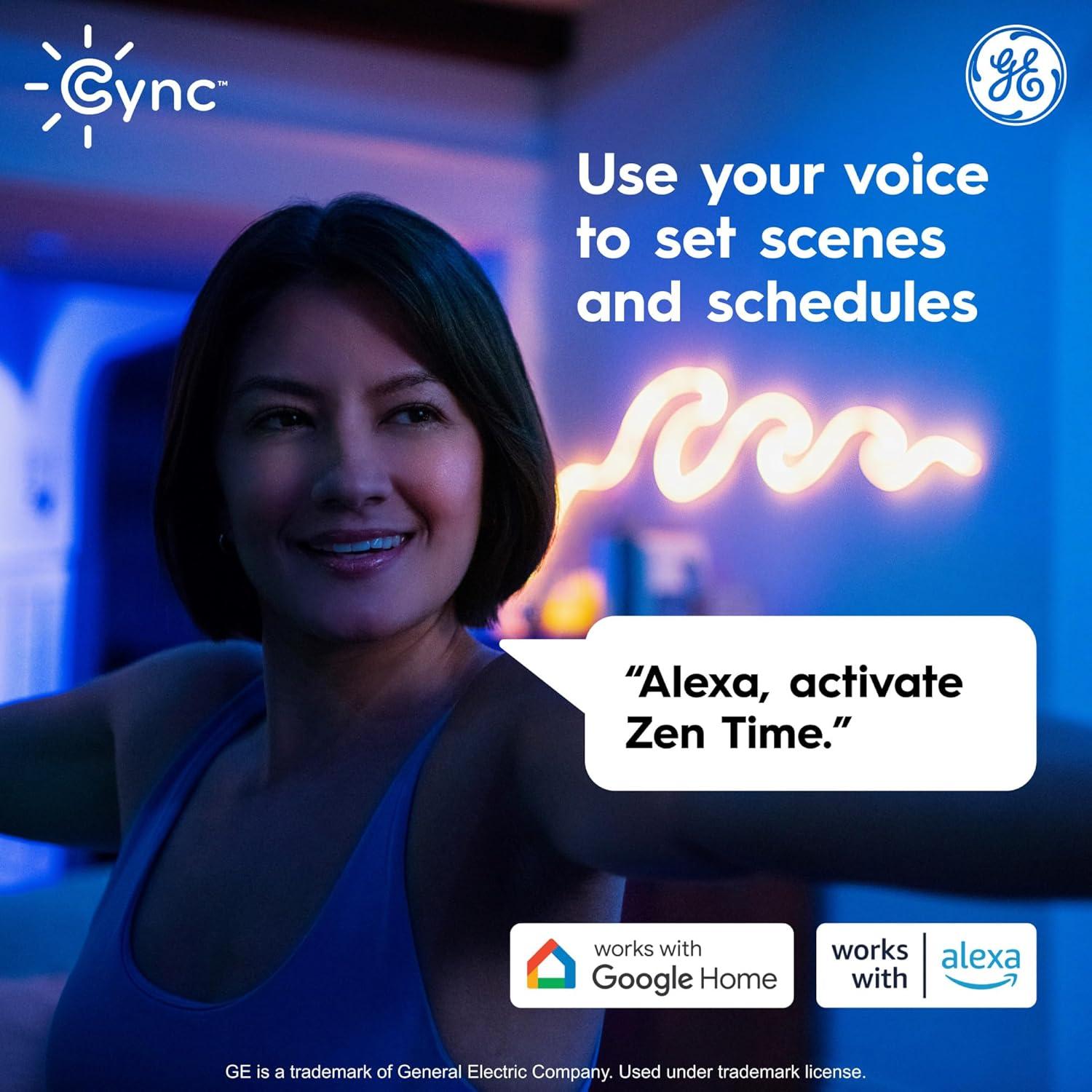 GE Lighting GE Cync Dynamic Effects Smart Neon Shape Light, Color Changing WiFi Lights, 16ft