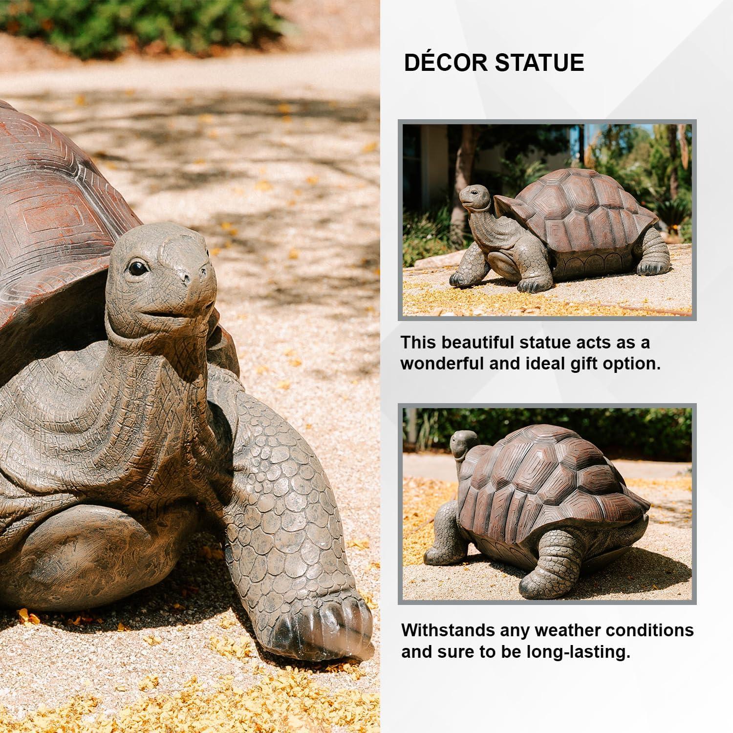 XBrand 28"L Brown and Black Concrete/MgO Walking Tortoise Statue, Indoor or Outdoor Décor, Garden Sculptures, Turtle Garden Statue