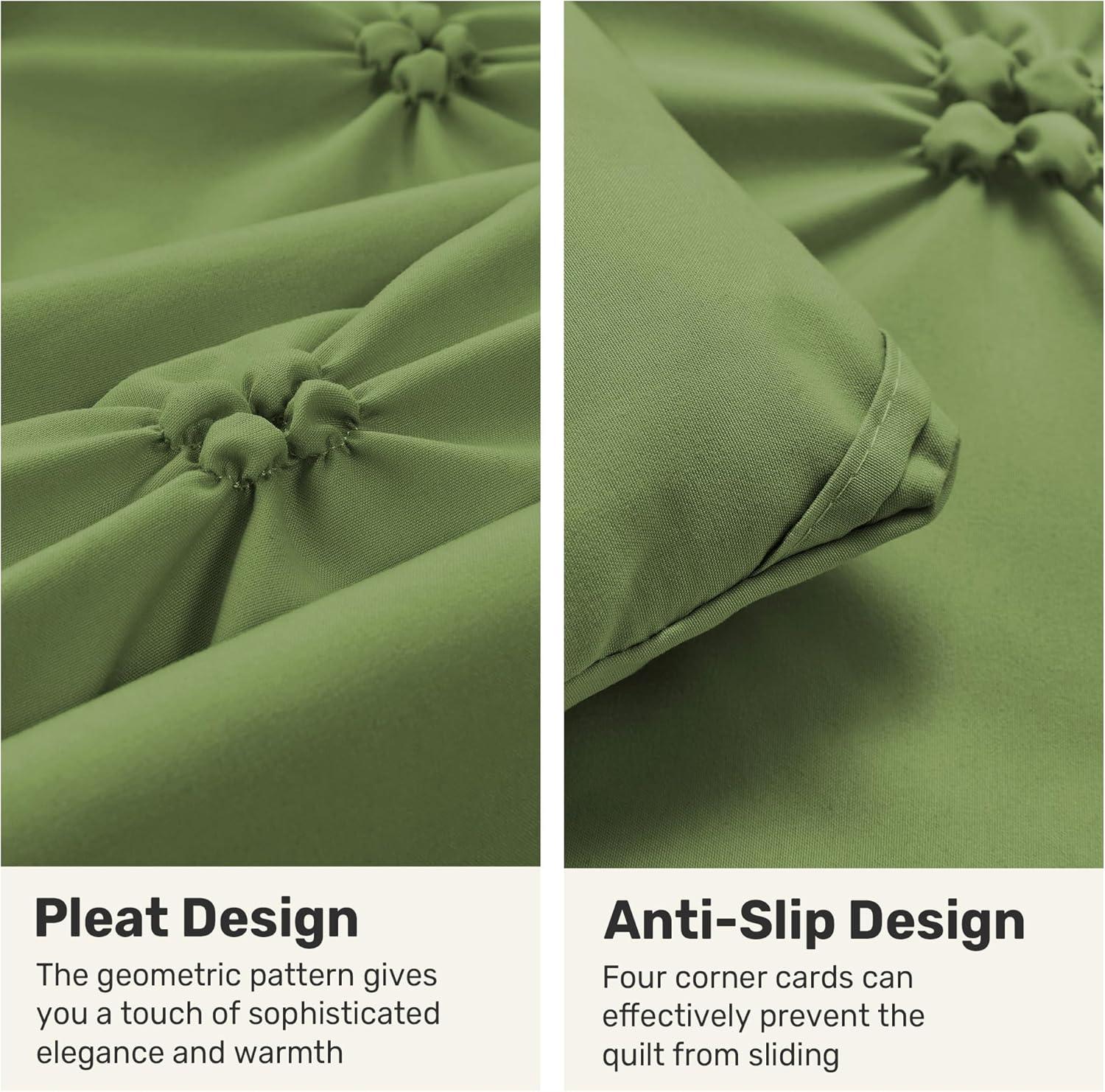 Peace Nest 3-Piece All Season Pinch Pleated Comforter Set, Olive, King