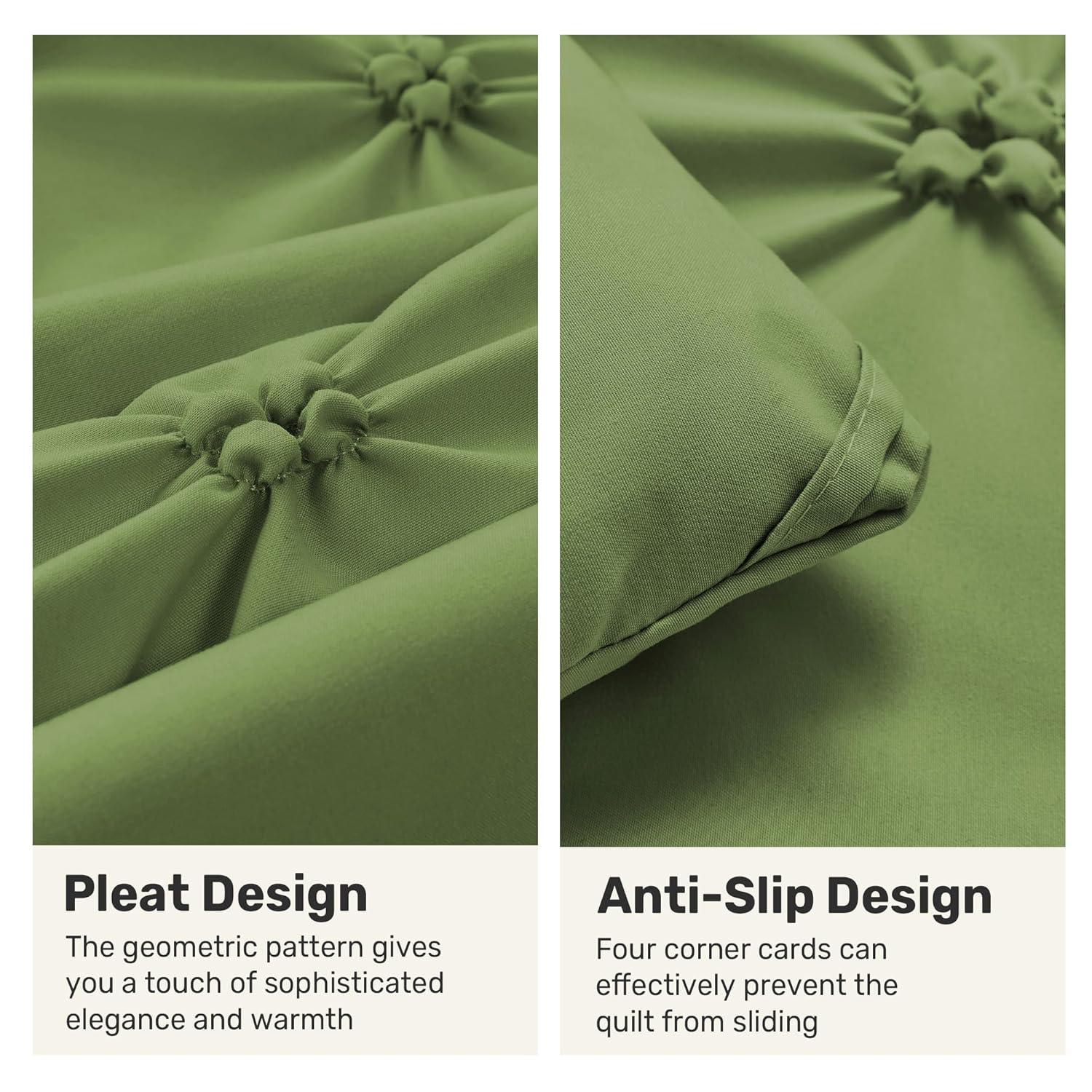 Peace Nest 3-Piece All Season Pinch Pleated Comforter Set, Olive, King