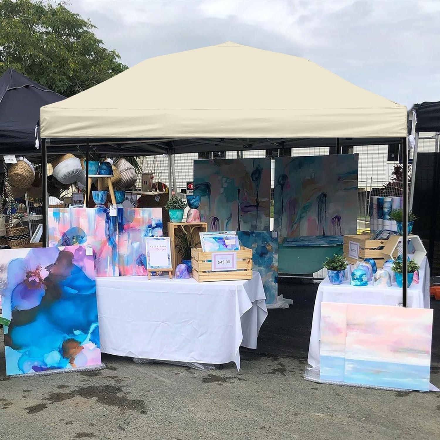 10x10 Canopy Replacement top,10x10ft Pop Up Canopy Top Cover,Silver Coated Replacement Canopy top for Straight Leg Canopy Frame,Beige(1 PCS Top Cover Only)