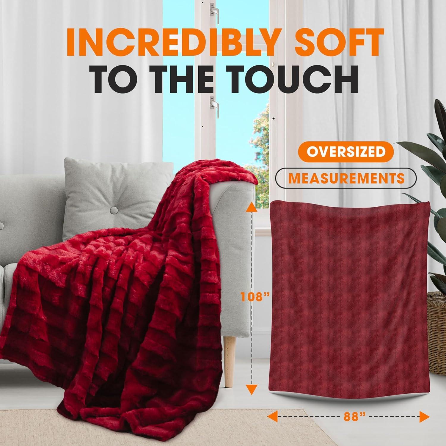 Cheer Collection Ultra Soft Faux Fur Throw Blanket - Maroon (88" x 108")