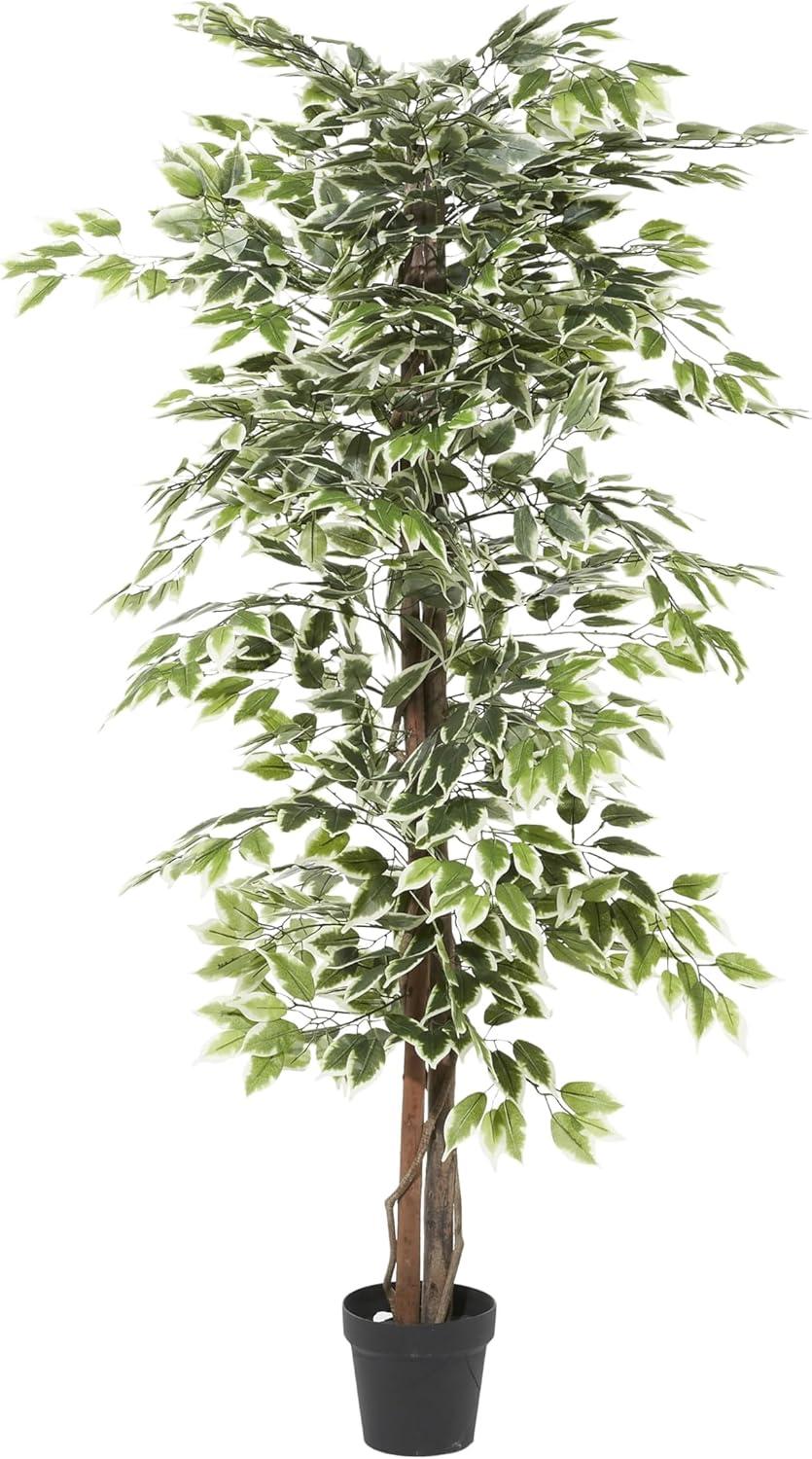 DecMode 73" Artificial Ficus Tree in Realistic Leaves and Black Plastic Pot