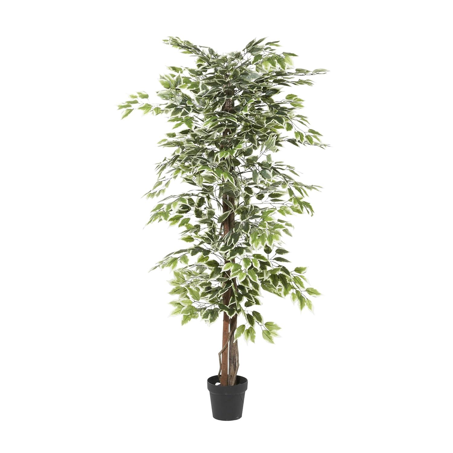 DecMode 73" Artificial Ficus Tree in Realistic Leaves and Black Plastic Pot