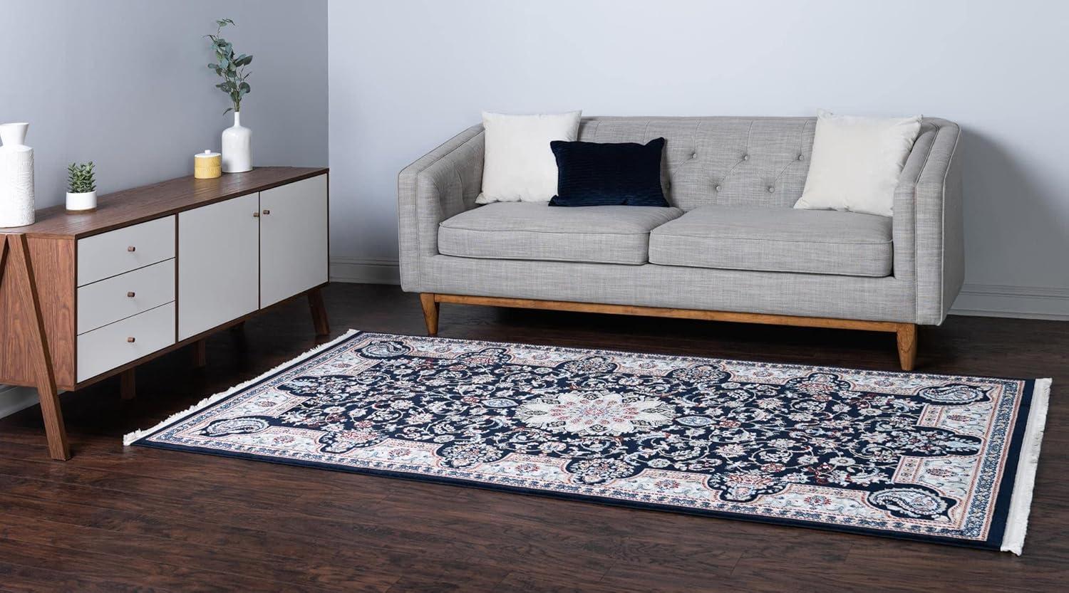 Navy Blue Floral Harmony 8' x 10' Synthetic Area Rug