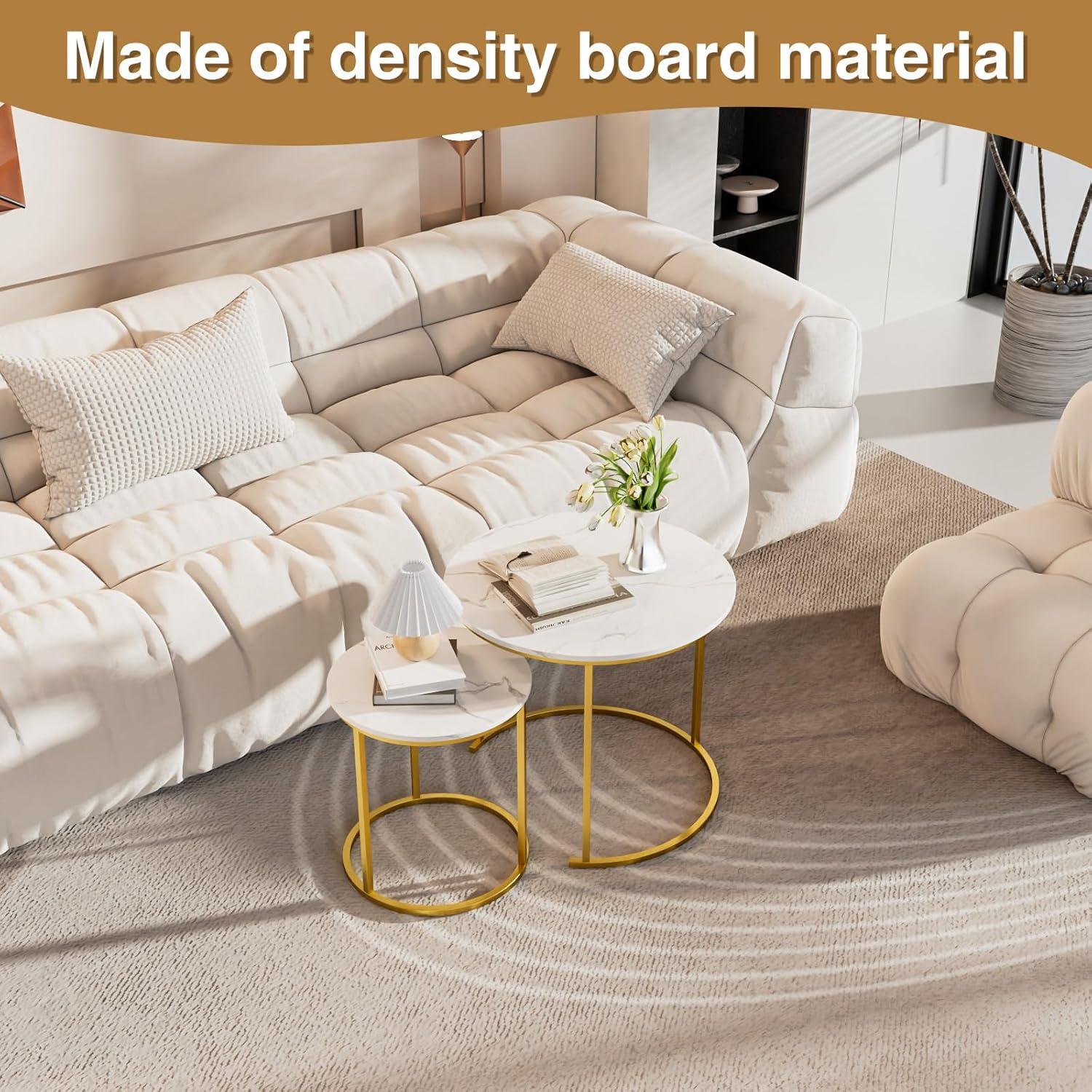 Yesfashion Nesting Coffee Table Set Of 2, 27.6" Round Coffee Table Wood Top With Sturdy Metal Frame, End Table Side Tables For Living Room Bedroom Balcony Yard