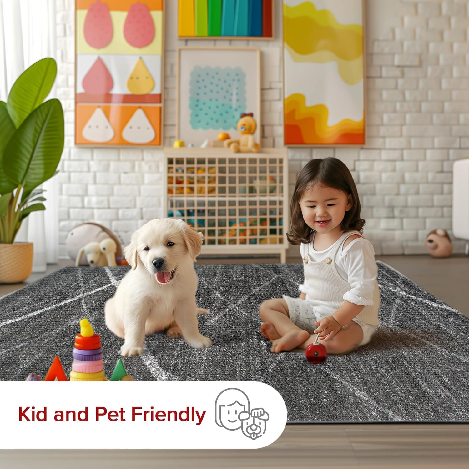 Nuloom 4 Square Thigpen Contemporary Indoor Area Rug, Charcoal, Abstract Lines, Non-Slip Backing, Stain Resistant, Bedroom Living Room, Kitchen
