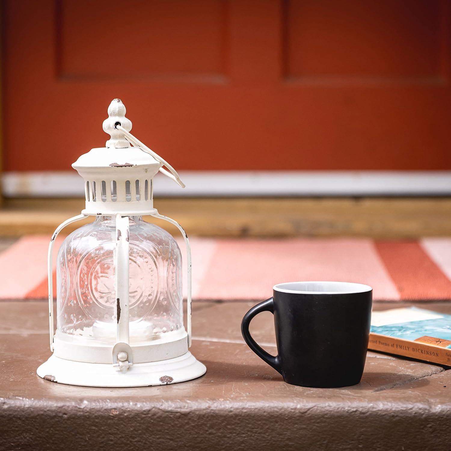 Stonebriar Indoor 10" Vintage Metal and Glass Candle Lantern, White