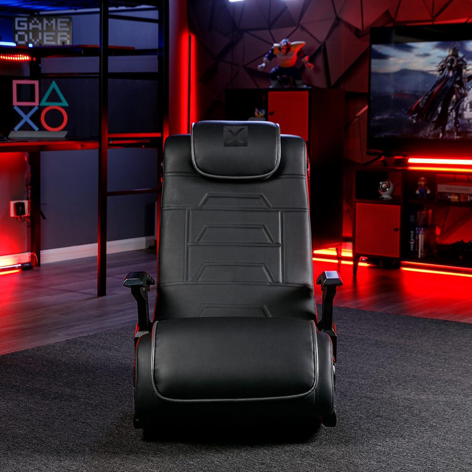 Black Vinyl Gaming Chair with Built-in Audio Speakers