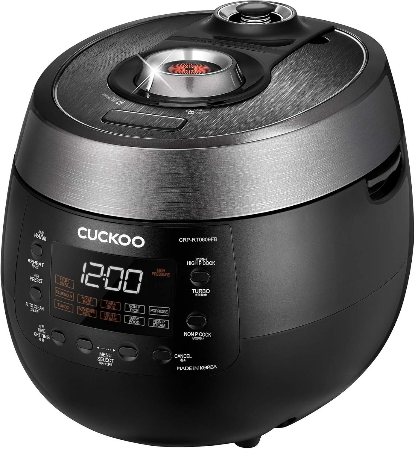 Cuckoo Electronics CUCKOO 6-Cup Twin Pressure Rice Cooker & Warmer with Nonstick Inner Pot, 14 Menu Options, Safe Steam Release, 3 Voice Guide, Auto Clean (Black) CRP-RT0609FB