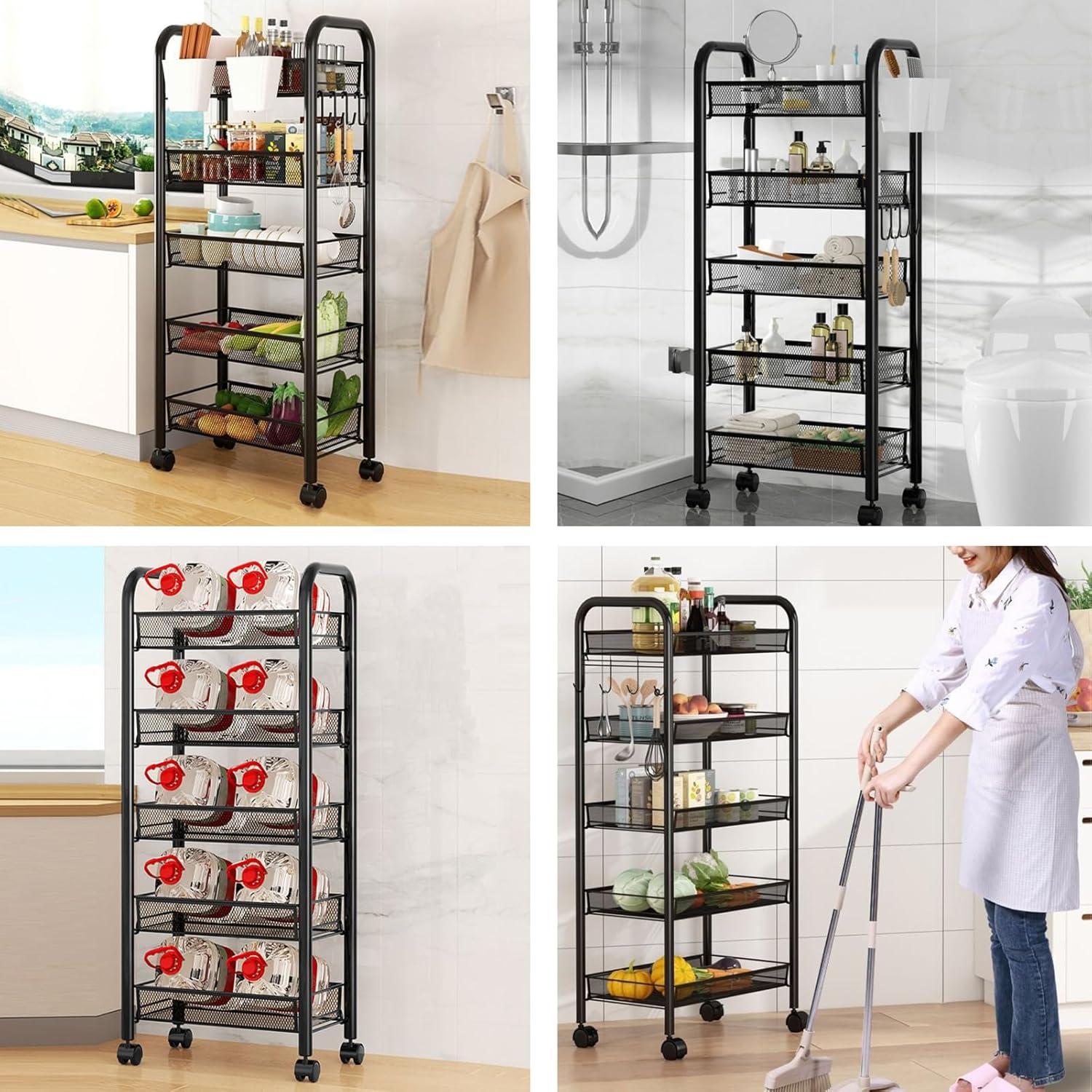 17 Stories Fruit Vegetable Storage Basket,5 Tier Stackable Metal Mesh Storage Basket with 360 Degree Wheels