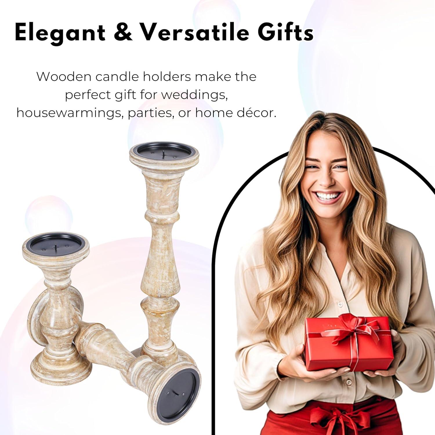 DecMode Traditional and Timeless Mango Wood Pillar Candle Holder Set of 3, 6", 8", 10"H, Cream Finish