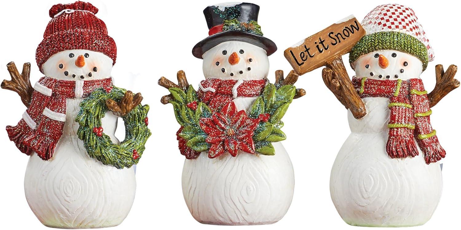 Collections Etc Christmas Snowman Decorative Sitters - Set of 3 4.75 X 2.75 X 6.25