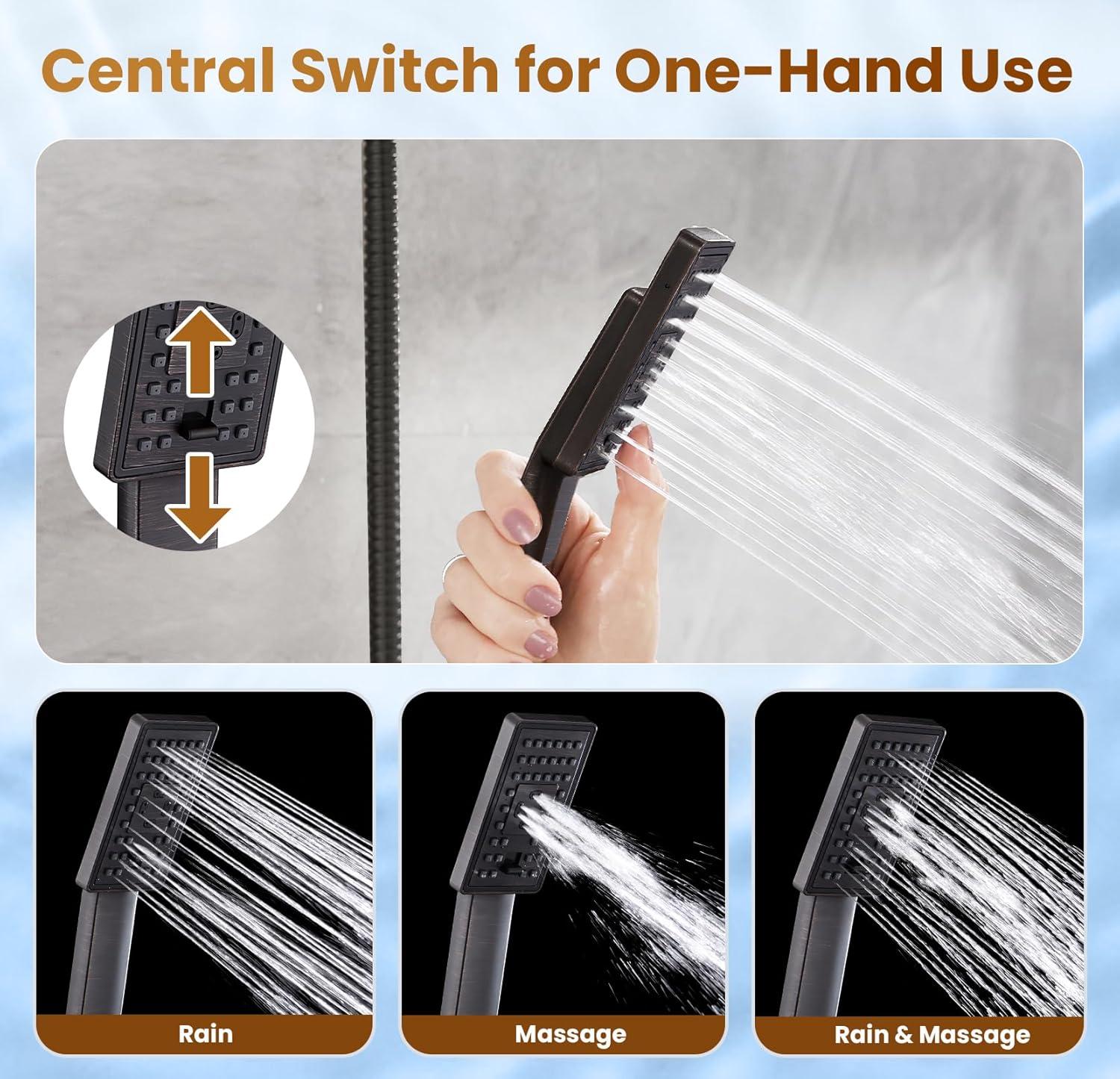 XINGRUISI 8-Inch Square Dual Shower Head Combo With 60-Inch Hose, Adjustable Handheld & Rainfall Shower Set, 3-Way Diverter & Wall Bracket XINGRUISI0ee1ef3