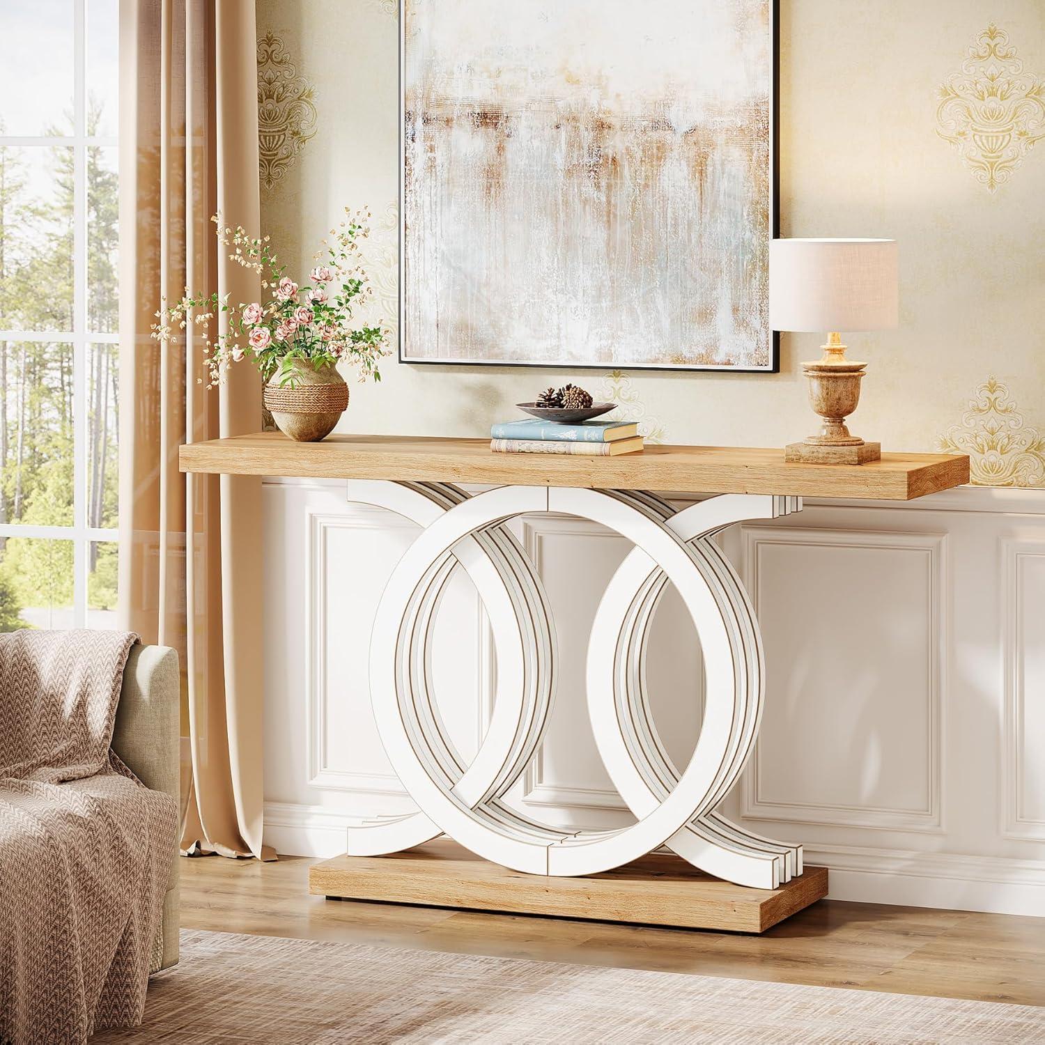 Farmhouse Console Sofa Table, 55 Inches Entryway Hallway Foyer Table White