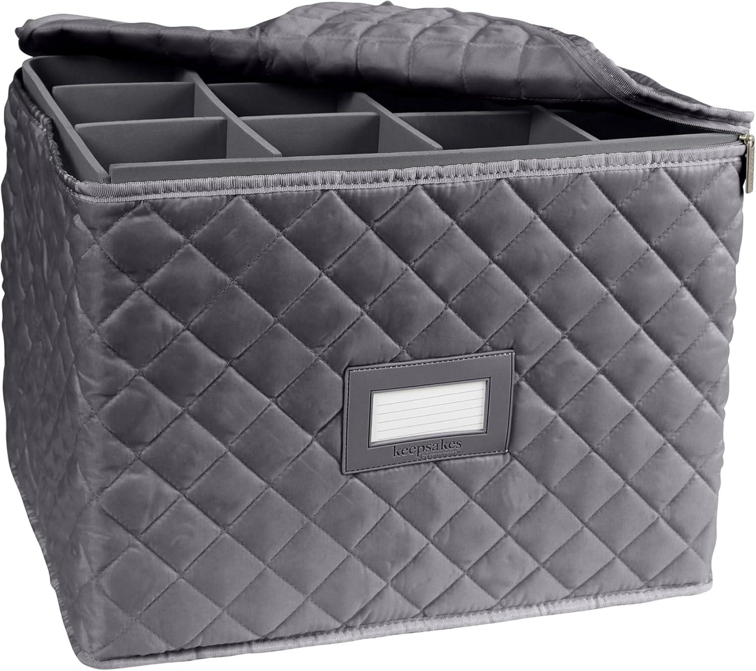 Covermates Keepsakes - Adjustable Glassware Storage - Padded Protection - ID Window - Stain Resistant - Machine Washable - China Storage, Slate