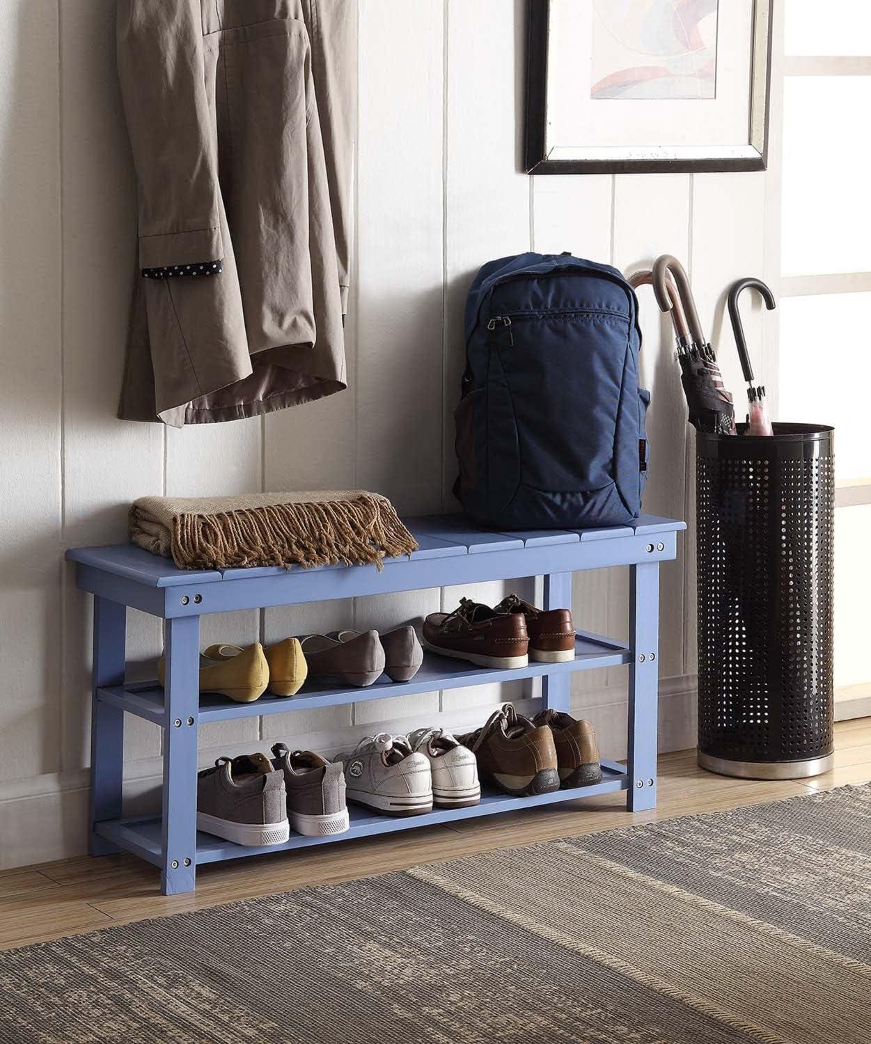 Contemporary Blue Oxford Mudroom Bench with Storage Shelves