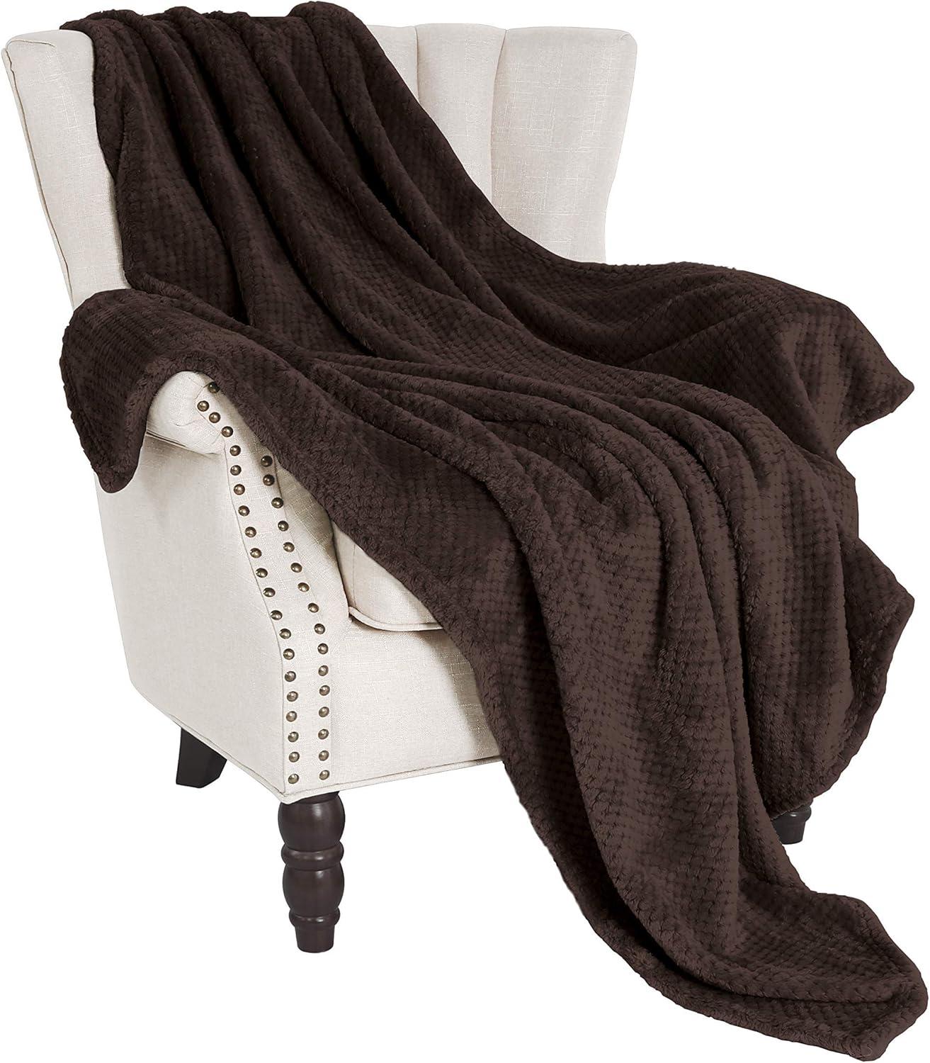 Exclusivo Mezcla Waffle Textured Extra Large Fleece Blanket, Super Soft and Warm Throw Blanket for Couch, Sofa and Bed (Coffee, 50"x70")-Cozy, Fuzzy and Lightweight