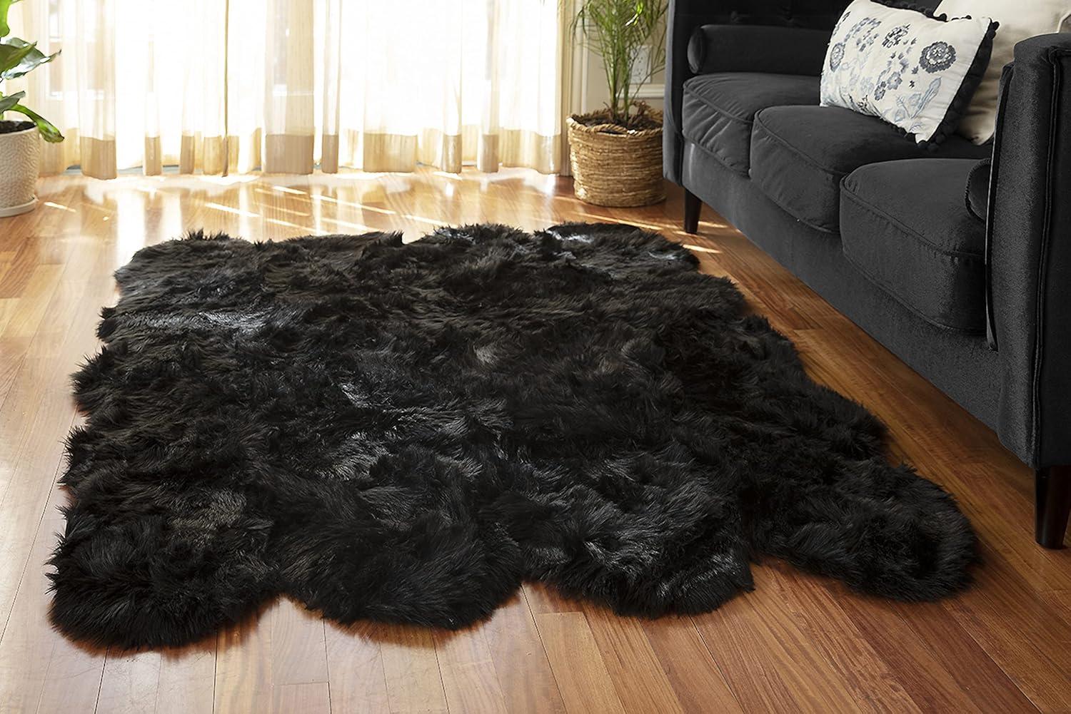 Diller Dark Brown Faux Fur Machine Washable Shag Fluffy Area Rug