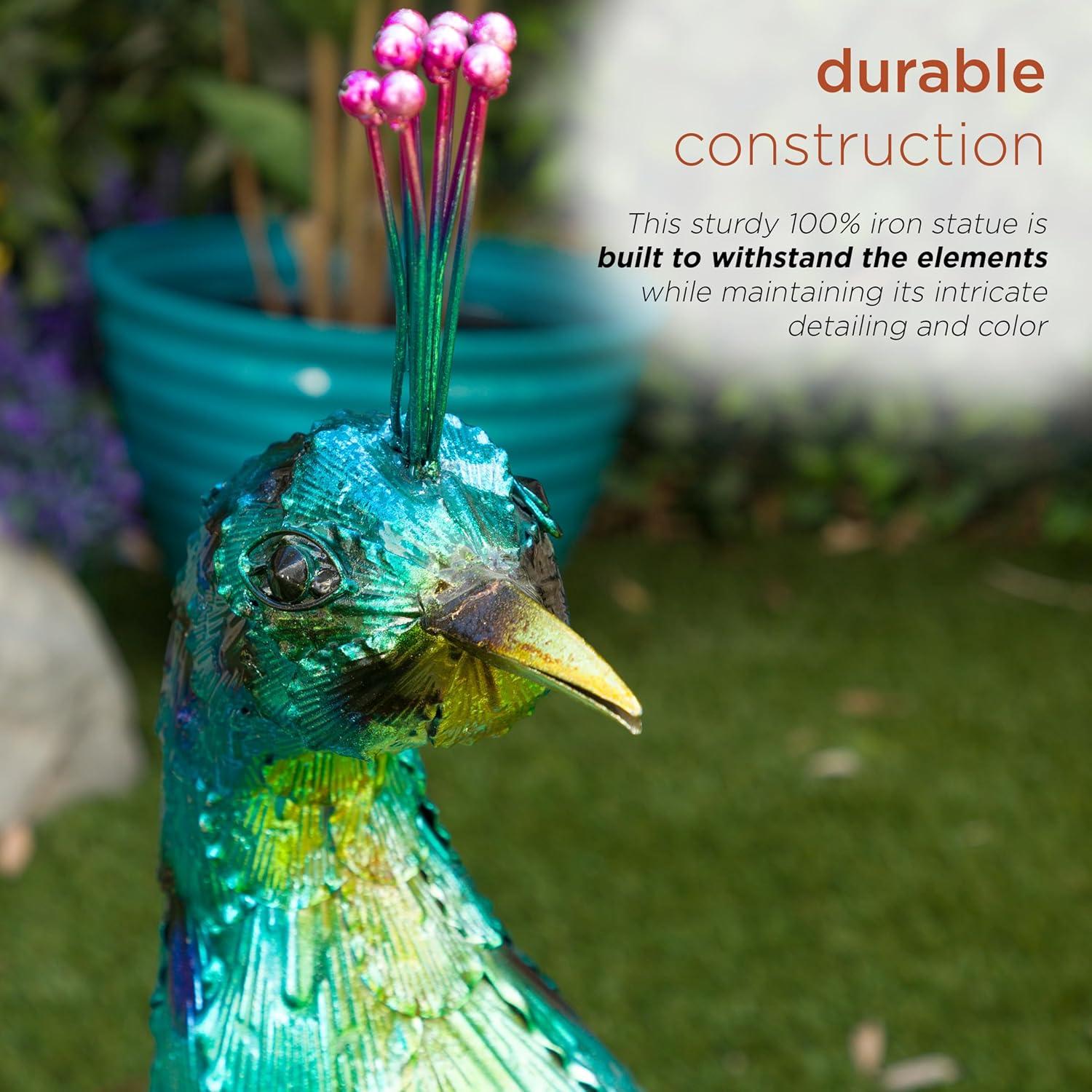 Alpine Corporation Jumbo Size Blue Majestic Tail Down Peacock Décor: 53"L Iron Garden Statue