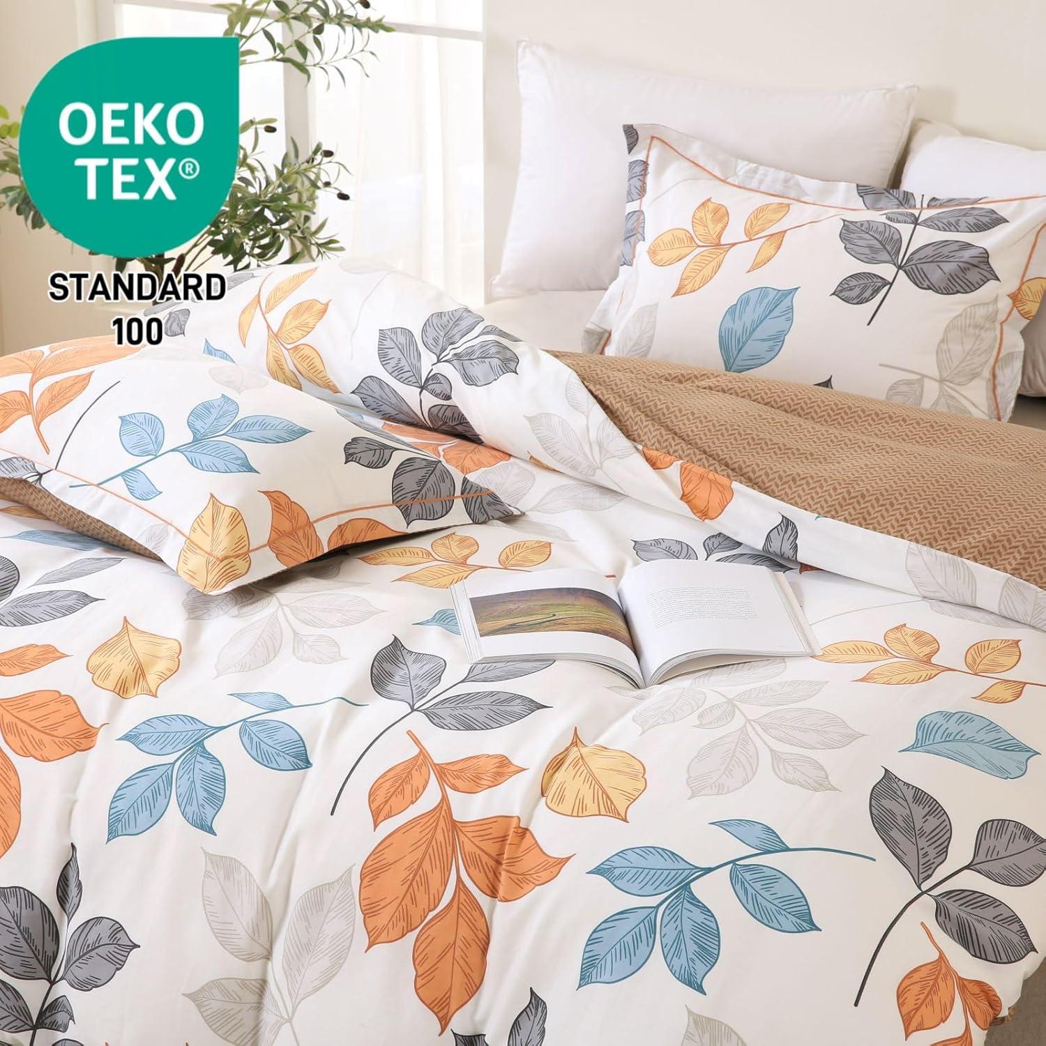 Queen White and Green Floral Reversible Microfiber Comforter Set