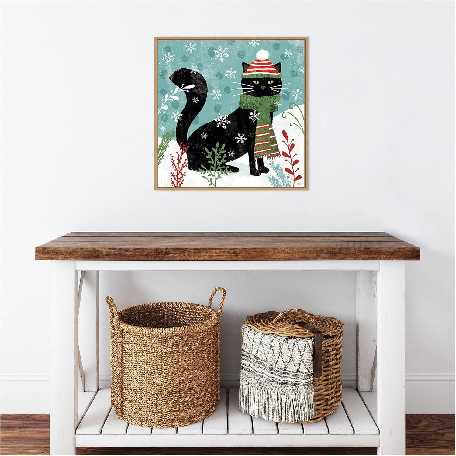 22" x 22" Purrfect Holiday II Cat Framed Wall Canvas - Amanti Art