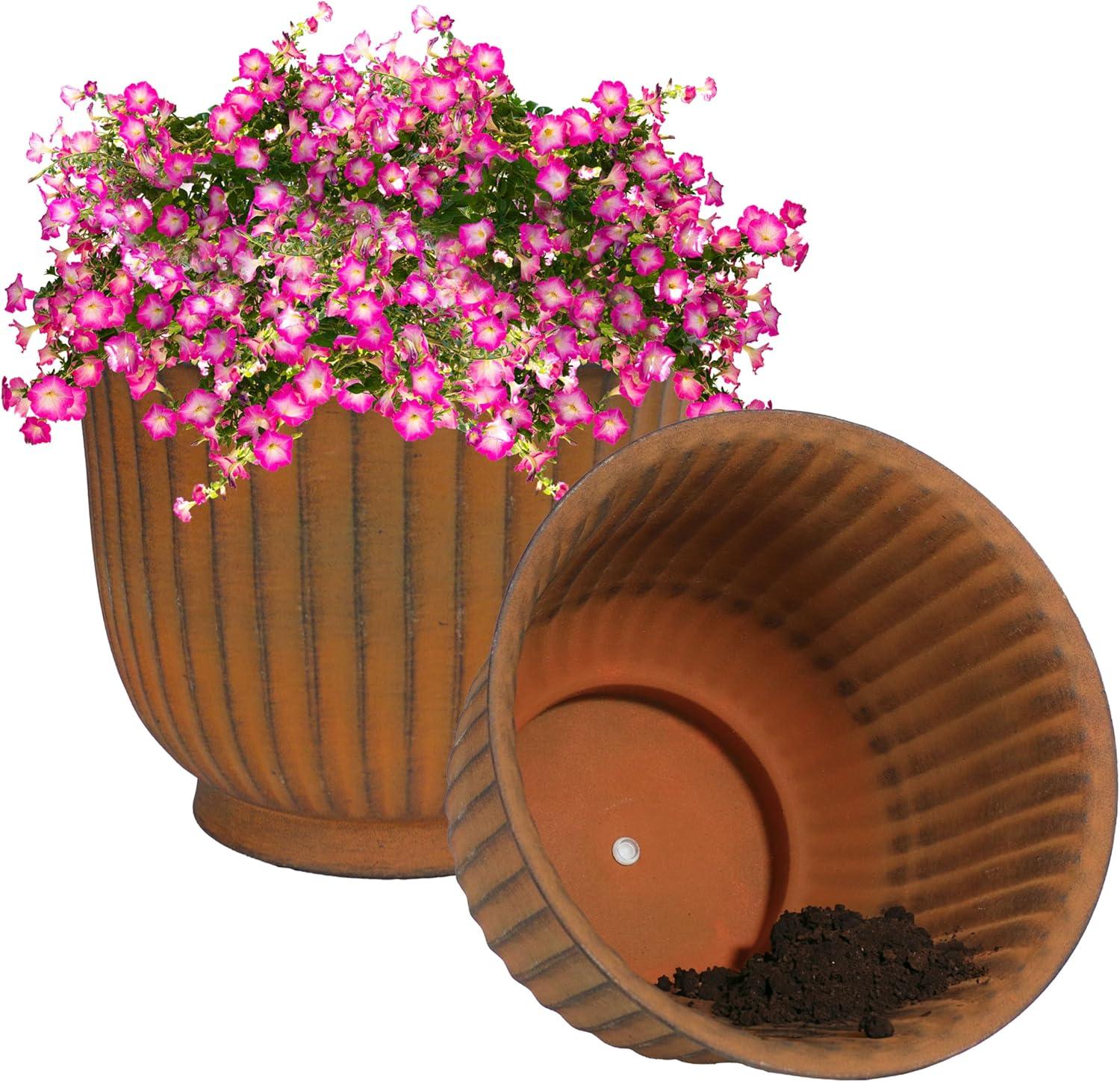 Sunnydaze Carlotta Metal Planter - 14.75 in - Matte Brown - Set of 2
