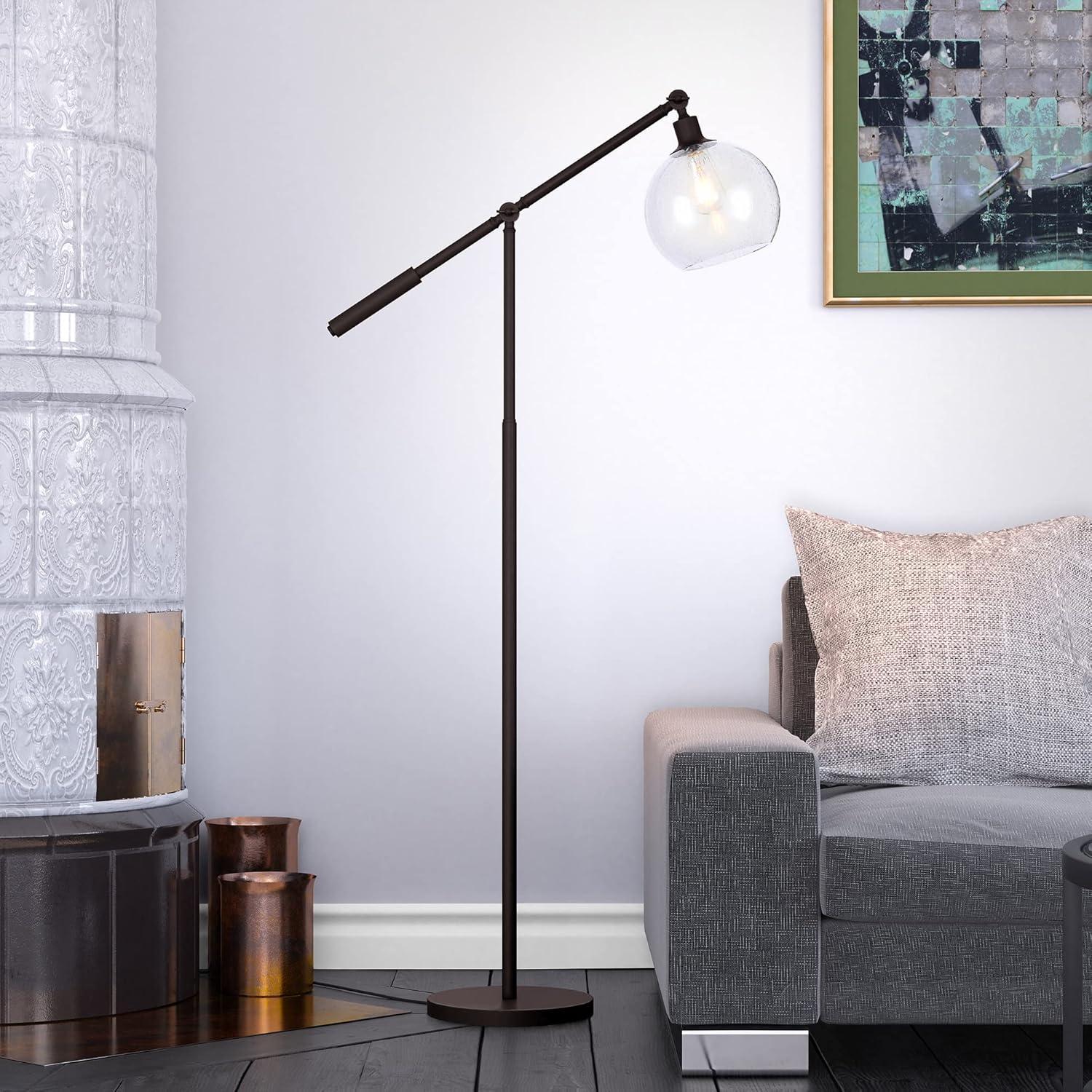 Evelyn&Zoe Dardan 60.62" Tall Floor Lamp with Glass shade in Blackened Bronze/Seeded