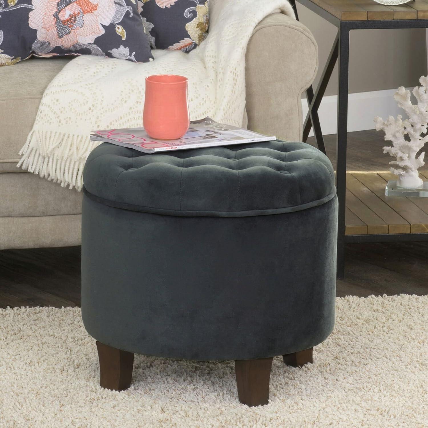 Large Round Button Tufted Storage Ottoman - HomePop