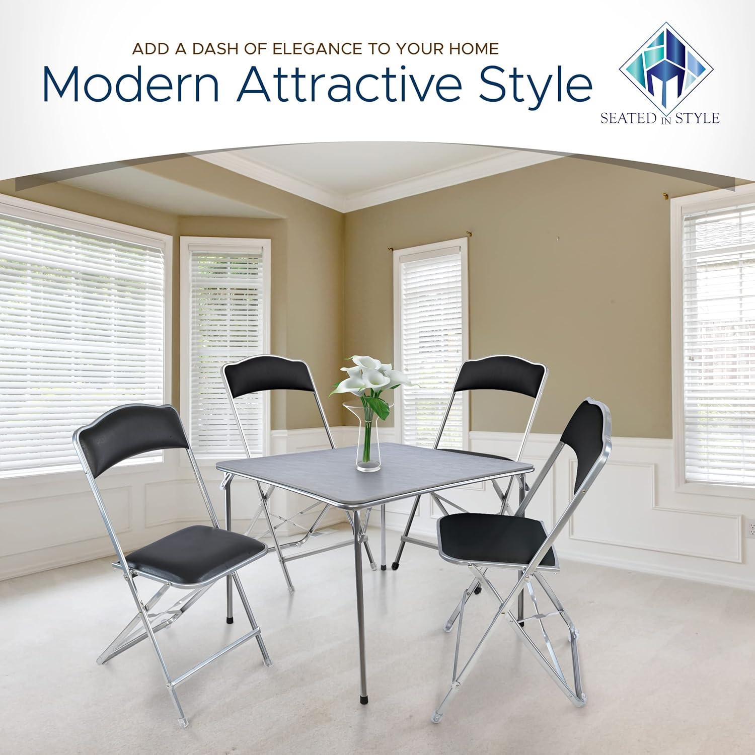 4 Pack Folding Chairs with Leather Padded Cushion Seats & Durable Metal Frame, Comfortable, Foldable, Portable, Commercial Event Seat, Indoor Outdoor for Parties, Home, Office, Black