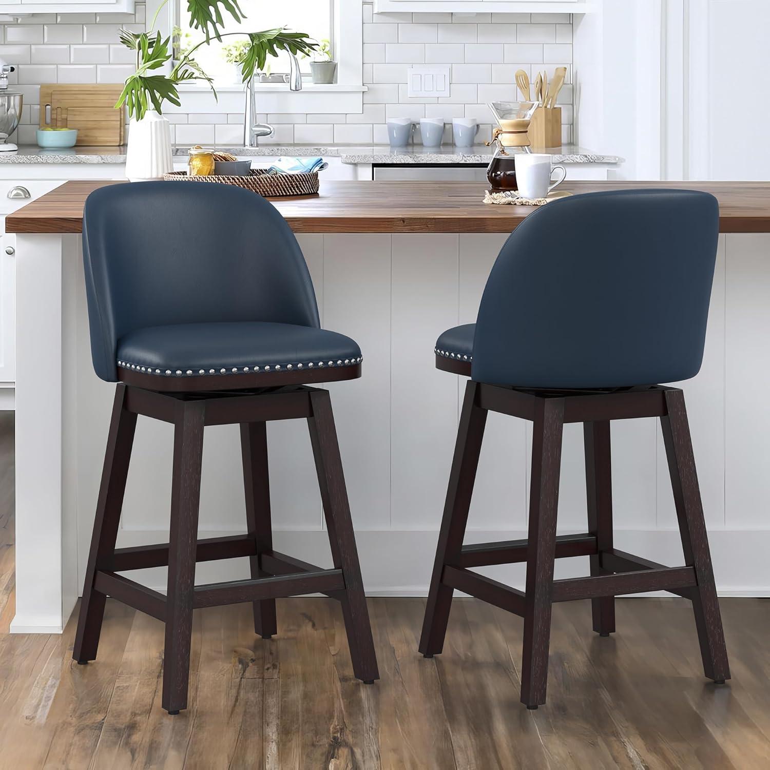 LUE BONA 26'' Swivel Bar Stools Set of 2, Counter Stools with Back & Footrest for Kitchen,Brown