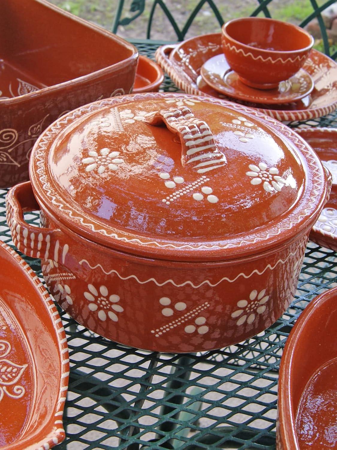 Portuguese tery Glazed Clay Cooking With Lid Terracotta Casserole Cazuela (7 Quarts)