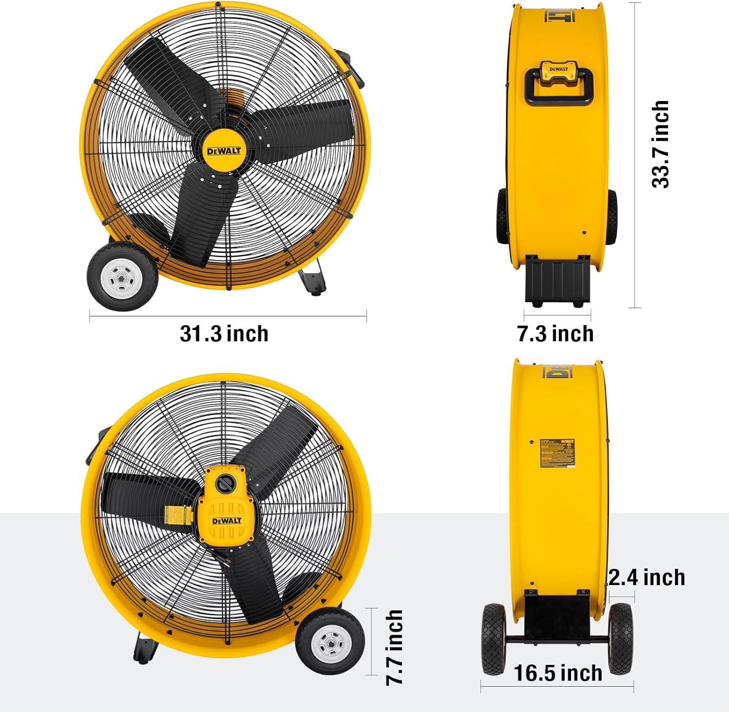 Yellow High-Velocity 30" Industrial Drum Floor Fan with Metal Blades
