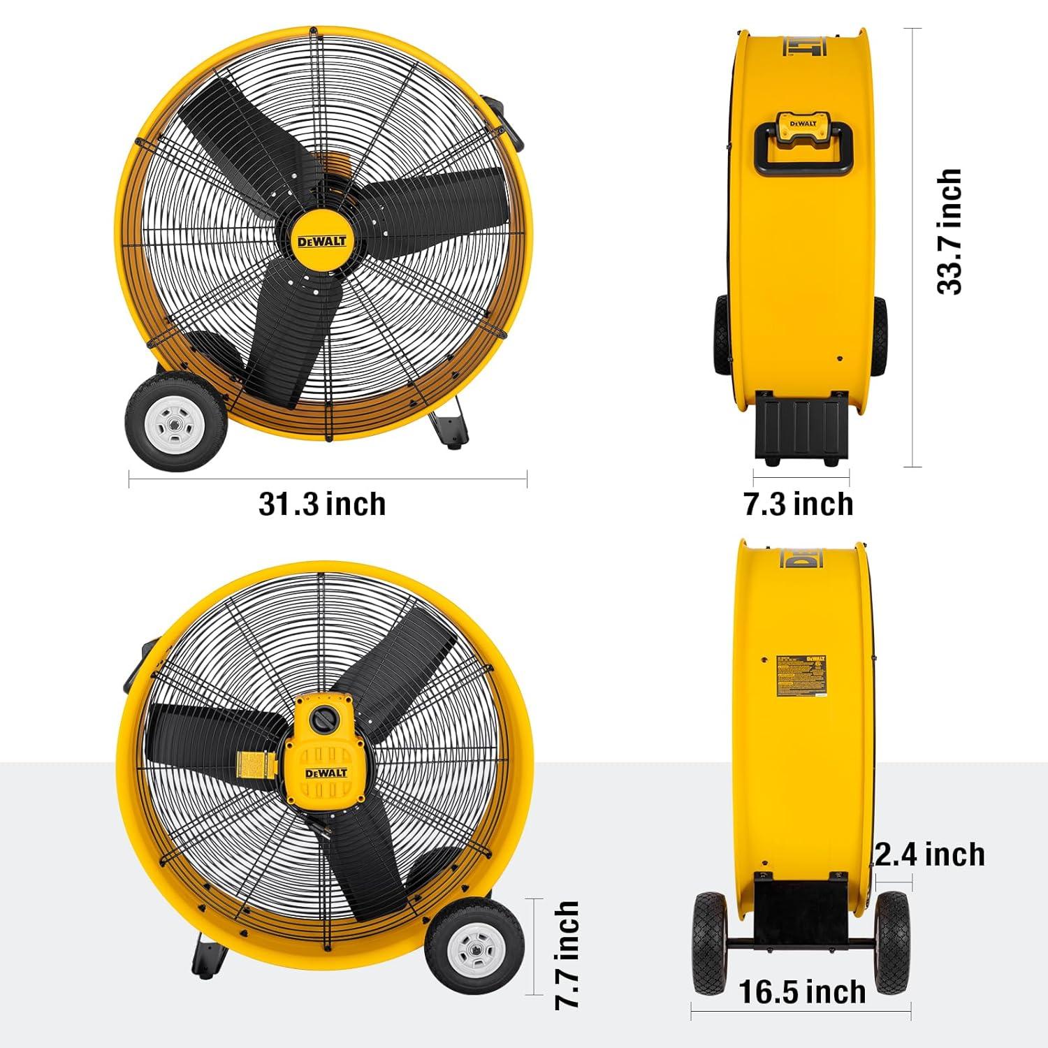 Yellow High-Velocity 30" Industrial Drum Floor Fan with Metal Blades