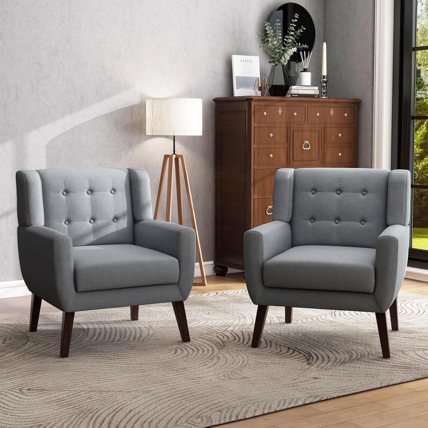 UIXE 2PCS Velvet Accent Chair, Modern Upholstered Arm Chair for Living Room Bedroom Office Room (Gray)